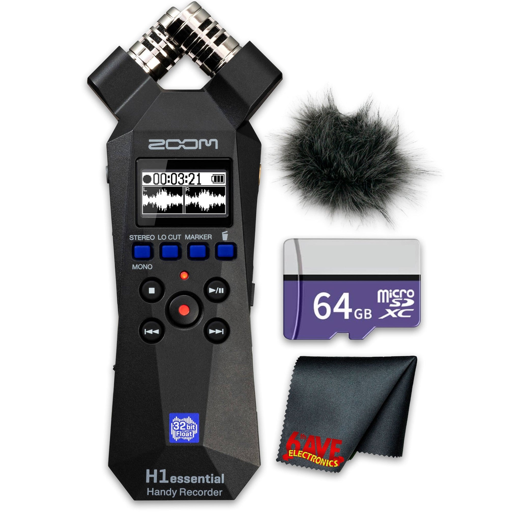 Zoom H1essential 2-Track 32Bit Float Portable Audio Recorder + Windscreen Bundle