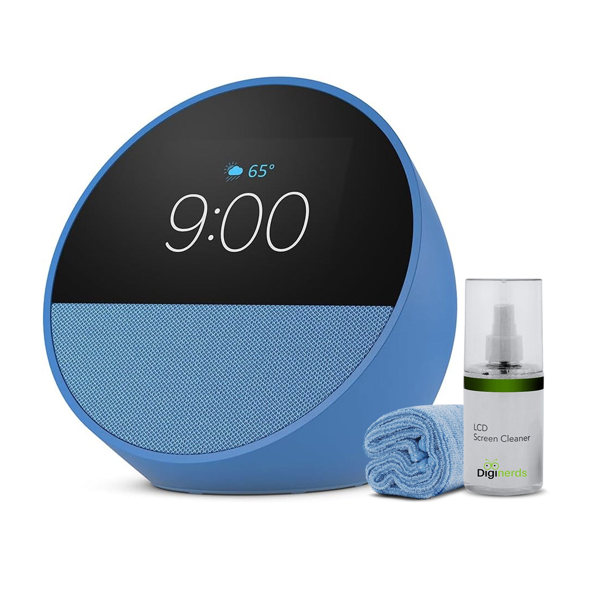 Echo Spot 2024 Smart alarm clock w/ vibrant sound and Alexa -Blue + Screen Cleaning Kit Kindle