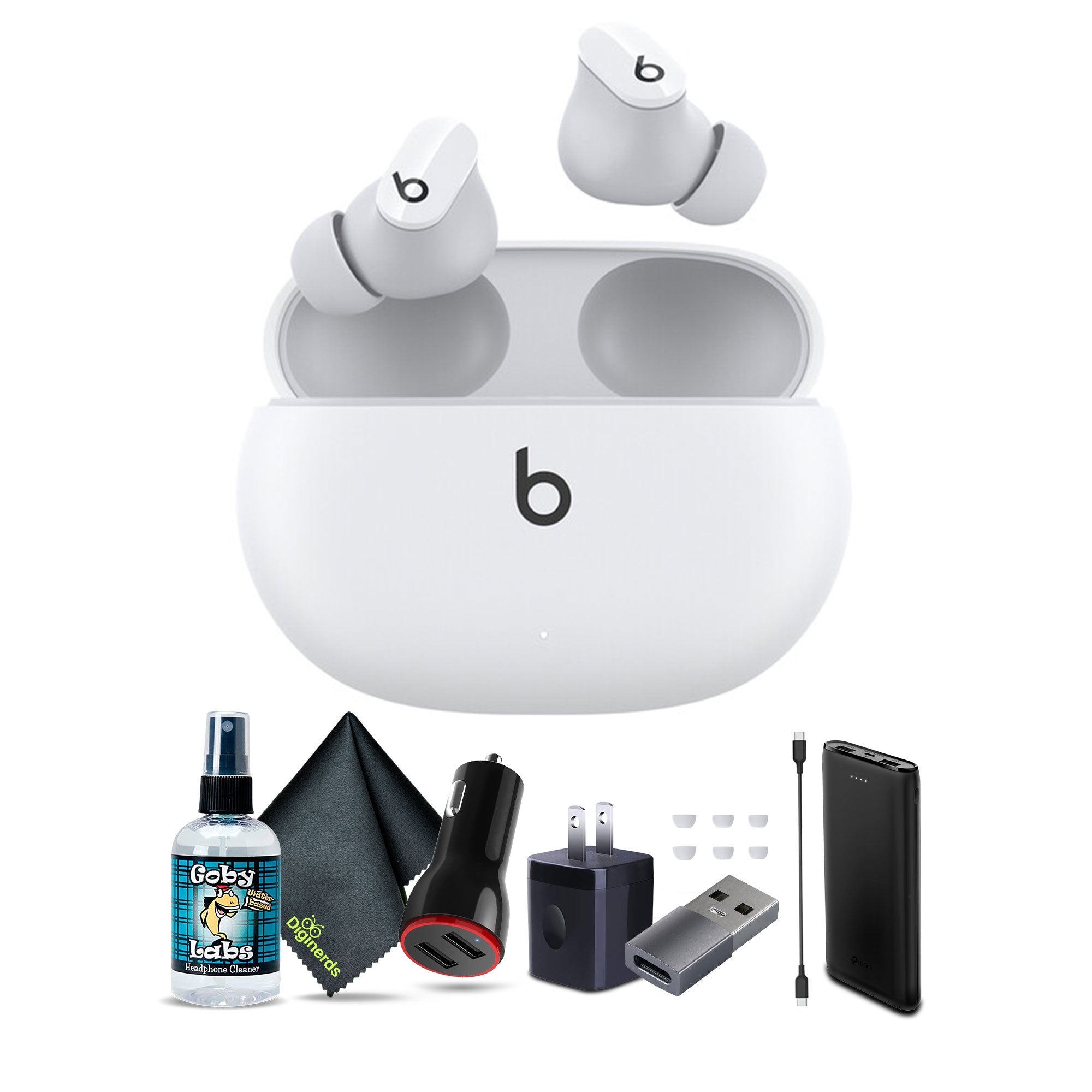Beats by Dr. Dre Studio Buds Noise Canceling True Wireless In-Ear Headphones White Bundle with Accessories