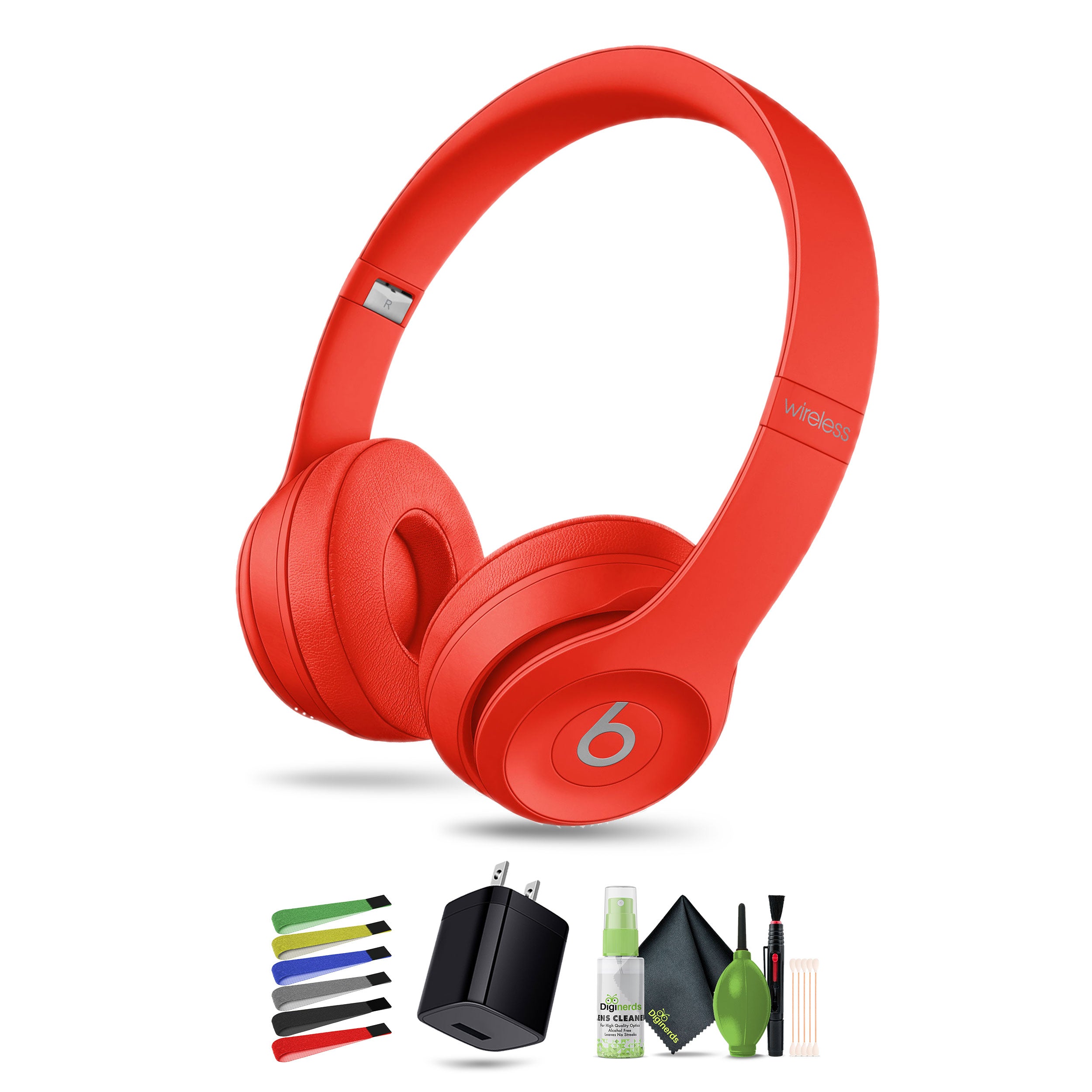 Beats Solo3 Wireless On-Ear Headphones (Citrus Red) Bundle With Accessories