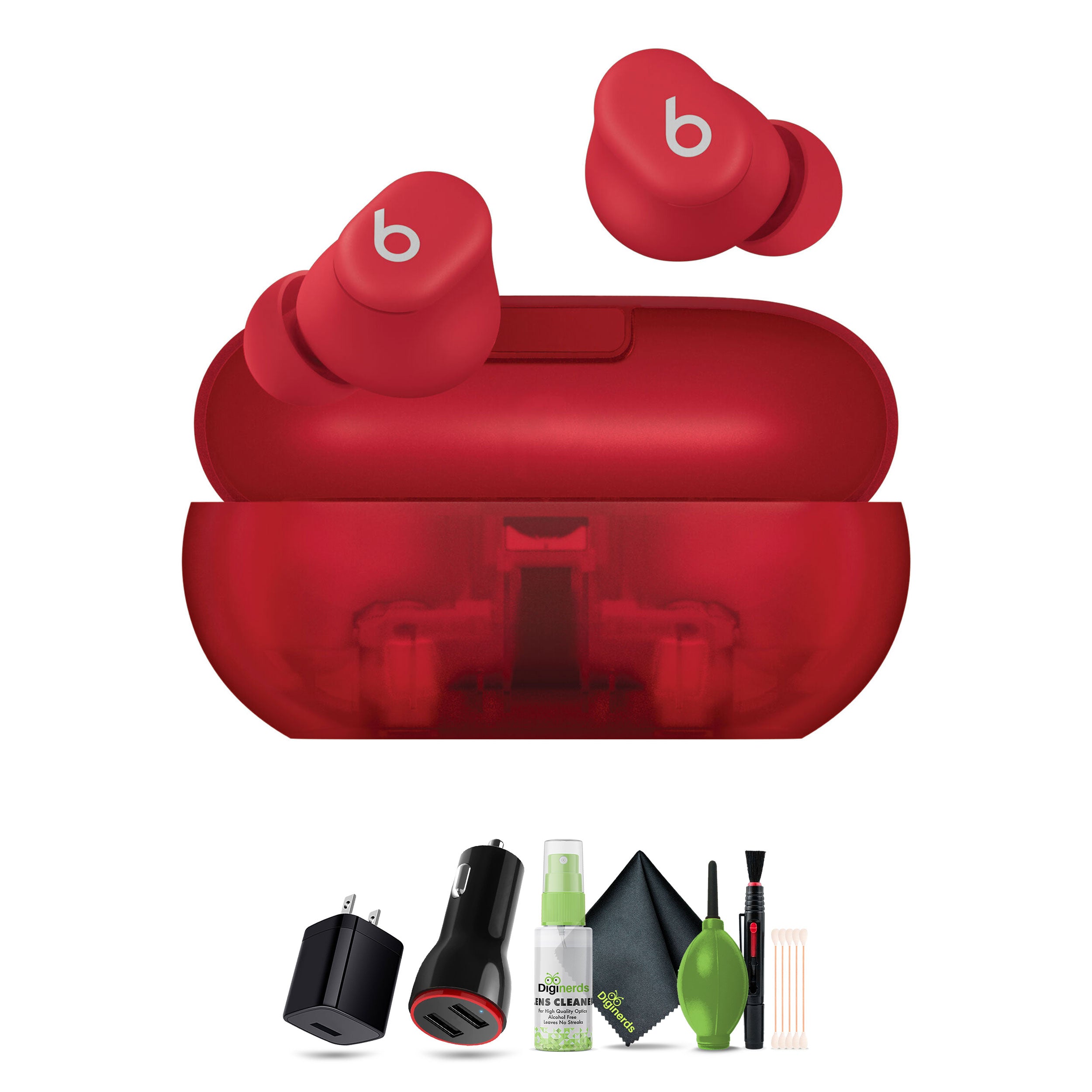 Beats Solo Buds, Wireless Bluetooth Earbuds Transparent Red Bundle With More Accessories