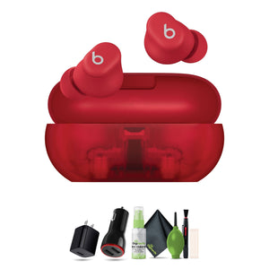 Beats Solo Buds, Wireless Bluetooth Earbuds Transparent Red Bundle With More Accessories Beats