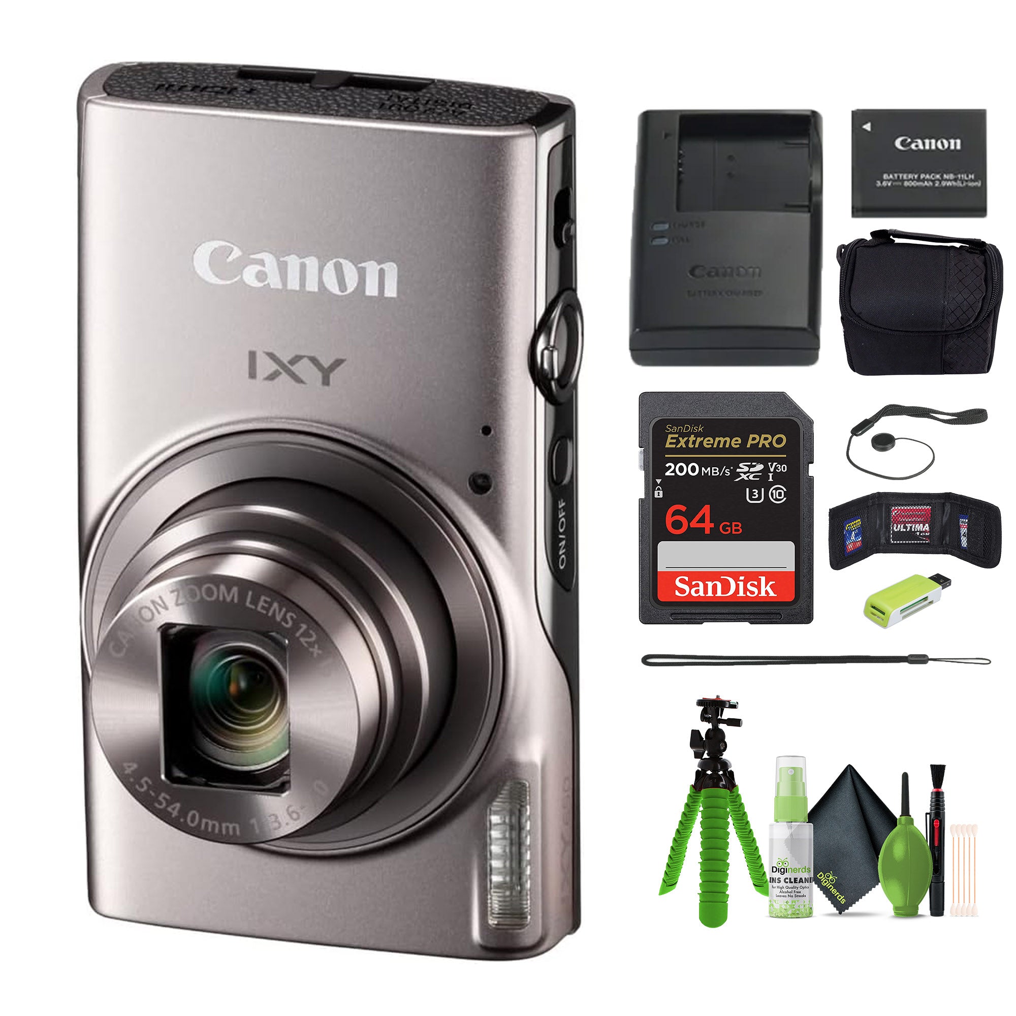 Canon Compact Digital Camera IXY 650 12x Optical Zoom IXY650 - Silver - Bundle