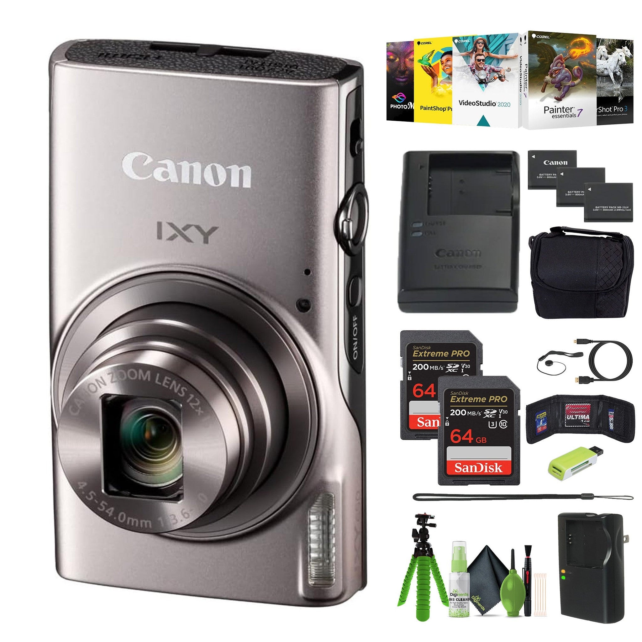 Canon Compact Digital Camera IXY 650 12x Optical Zoom IXY650 - Silver - Bundle Canon