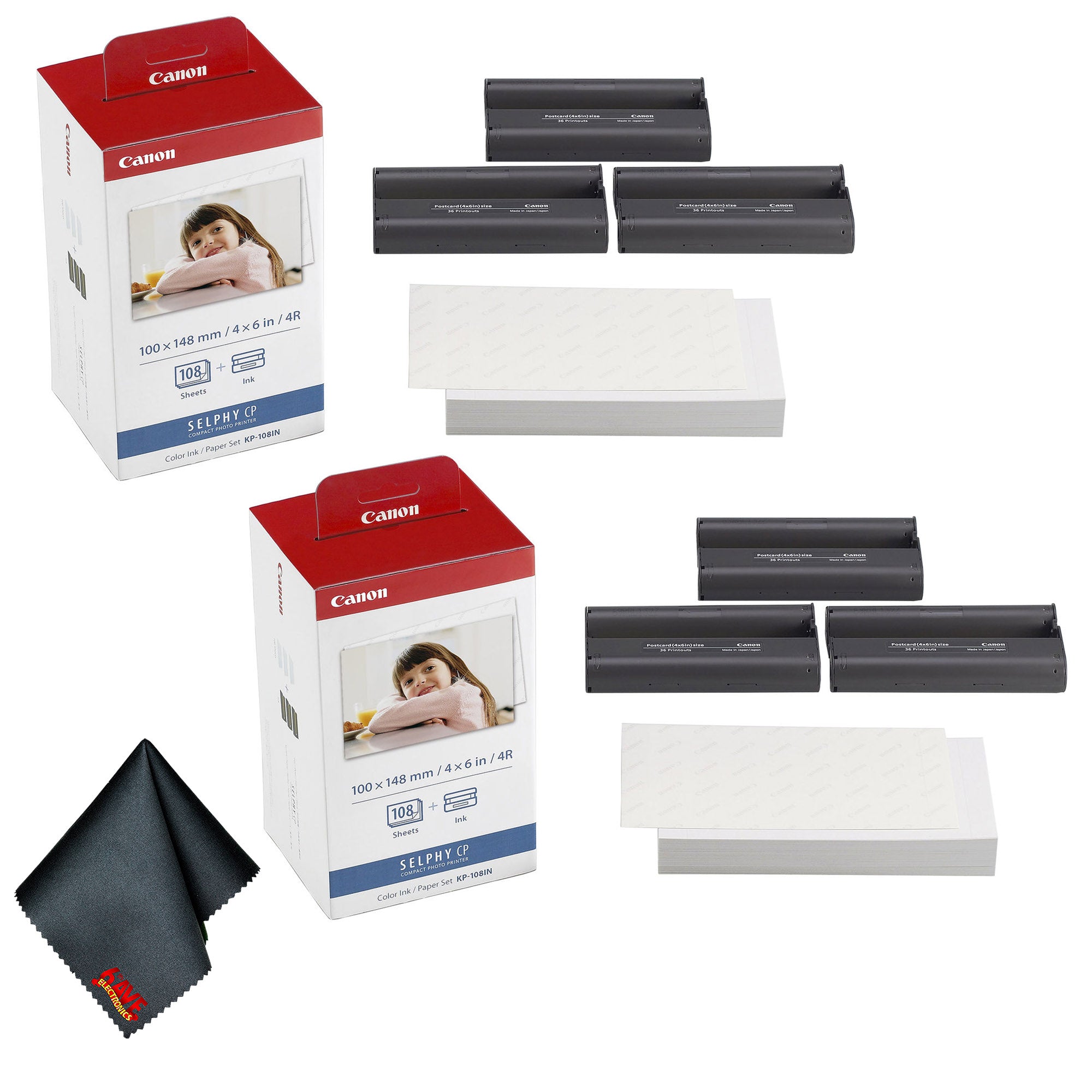 Canon KP-108IN Color Ink and 4 x 6 Paper Set 216 Sheets + 6 Ink Cartridges