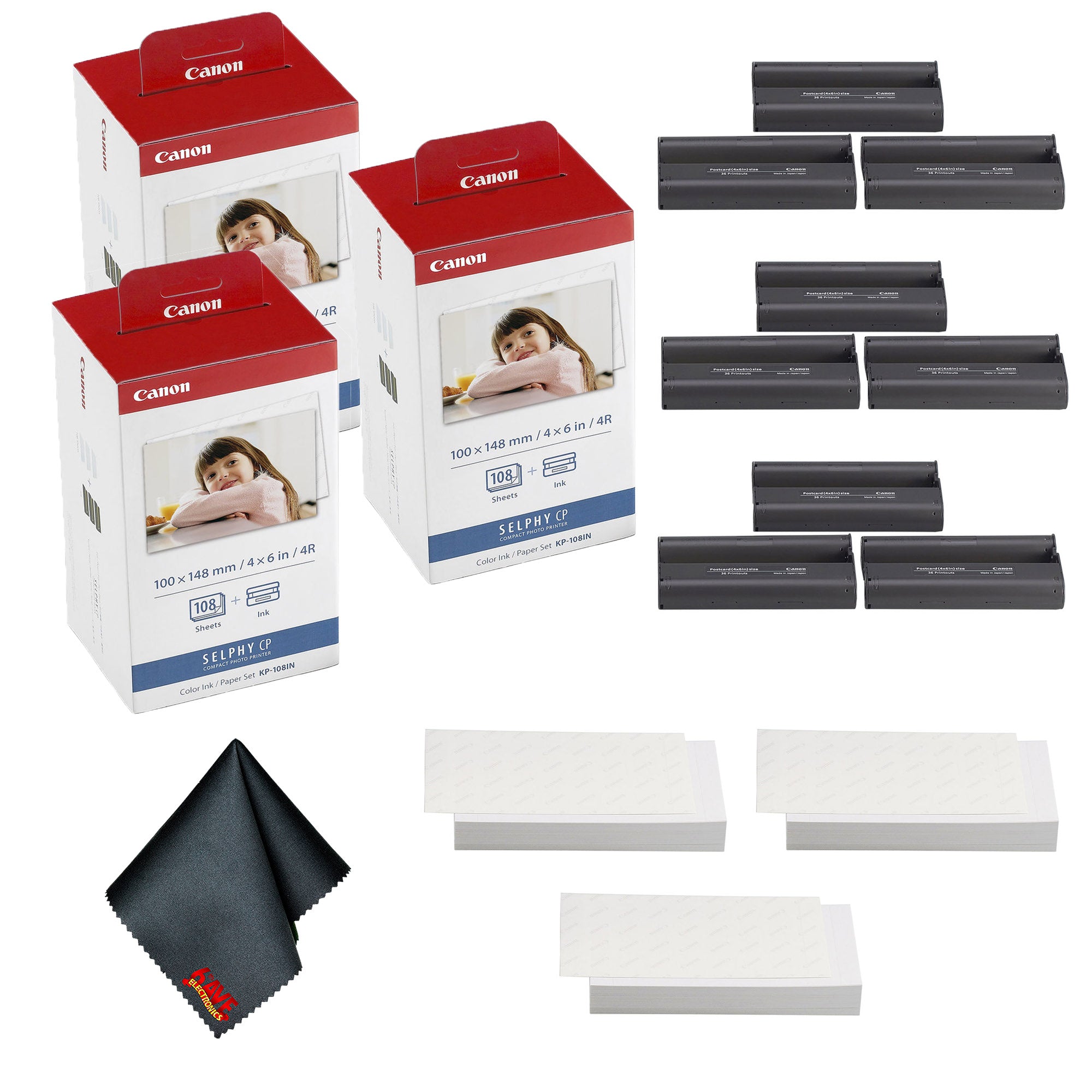 Canon KP-108IN Color Ink and 4 x 6 Paper Set 324 Sheets and 9 Ink Cartridges