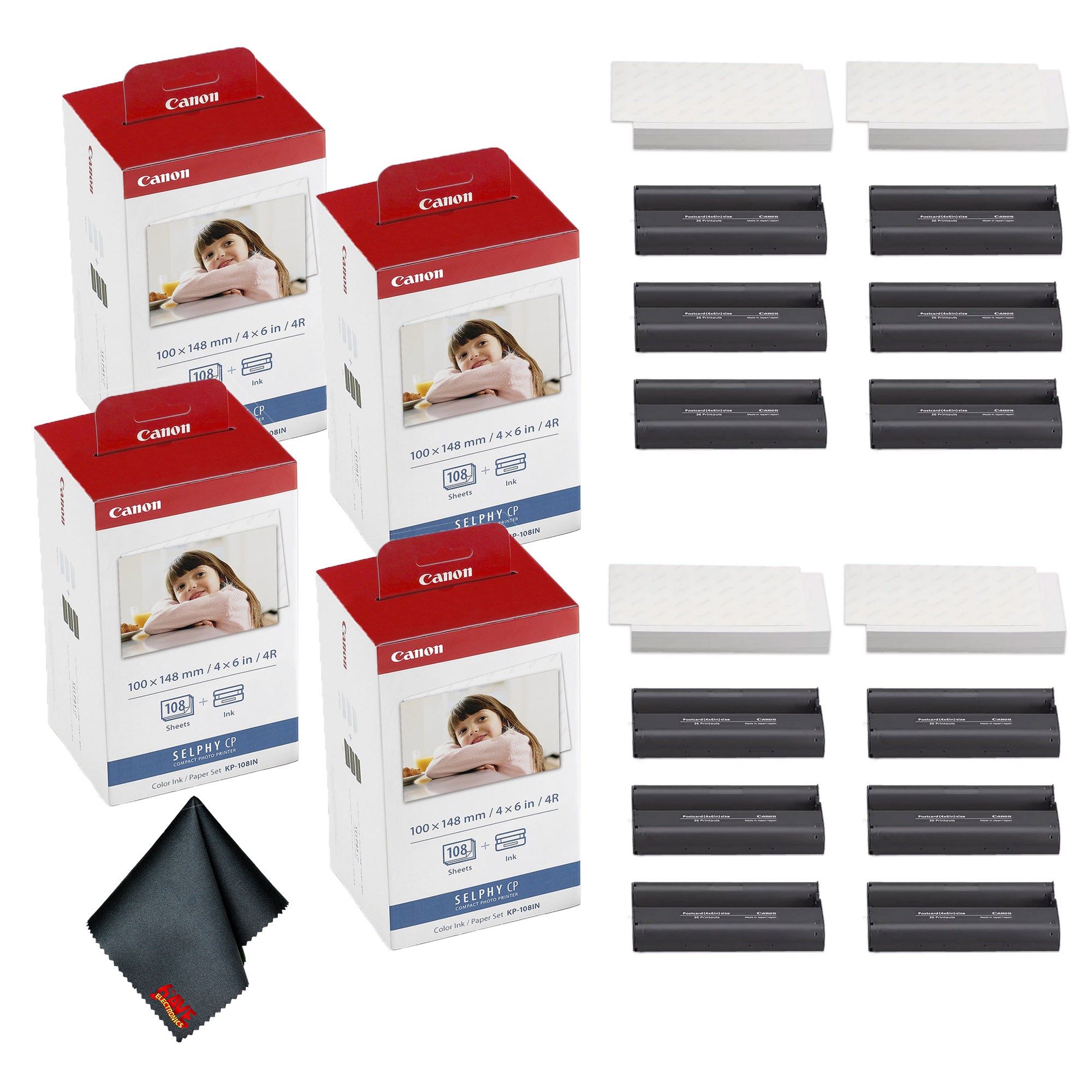 Canon KP-108IN Color Ink and 4 x 6 Paper Set 432 Sheets and 12 Ink Cartridges