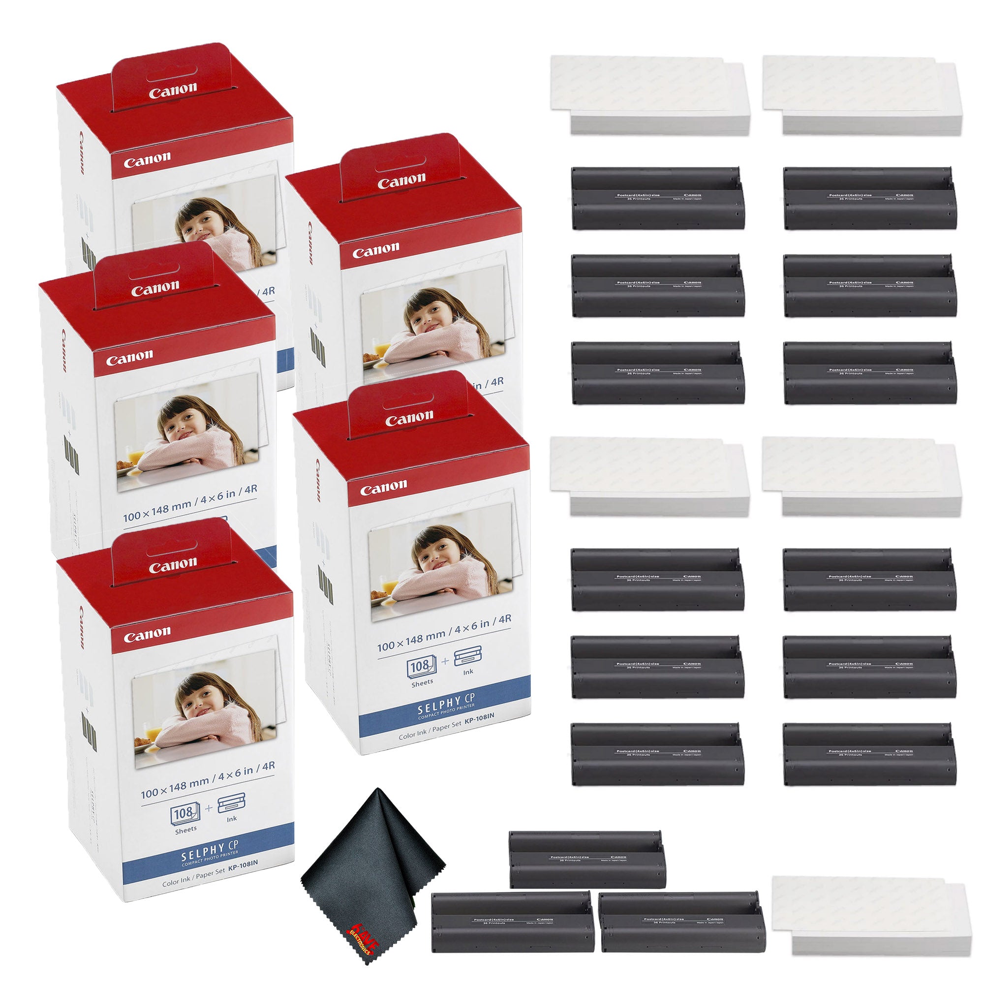 Canon KP-108IN Color Ink and 4 x 6 Paper Set 540 Sheets and 15 Ink Cartridges