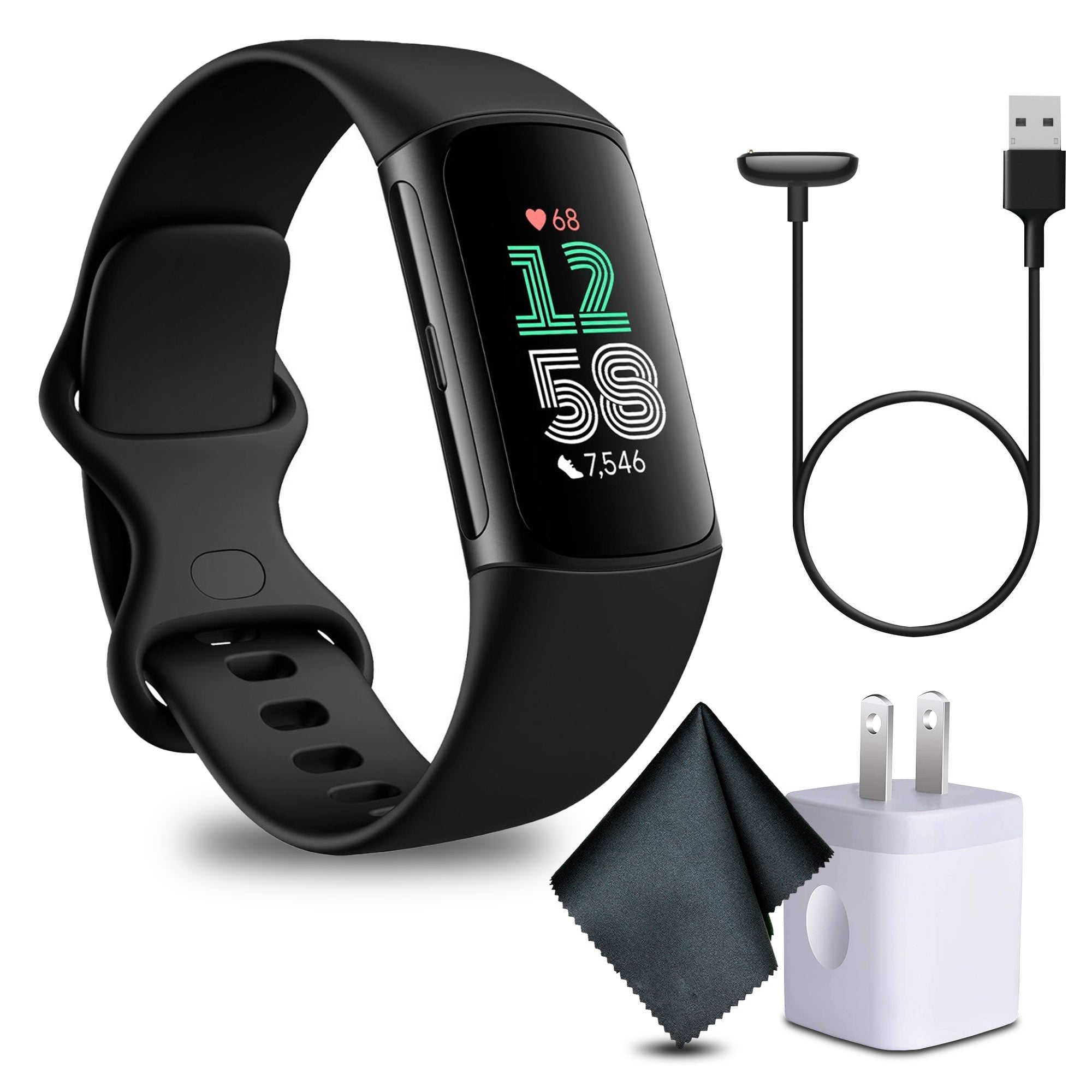 Fitbit Charge 6 Fitness Tracker Smartwatch, Obsidian/Black Bundle