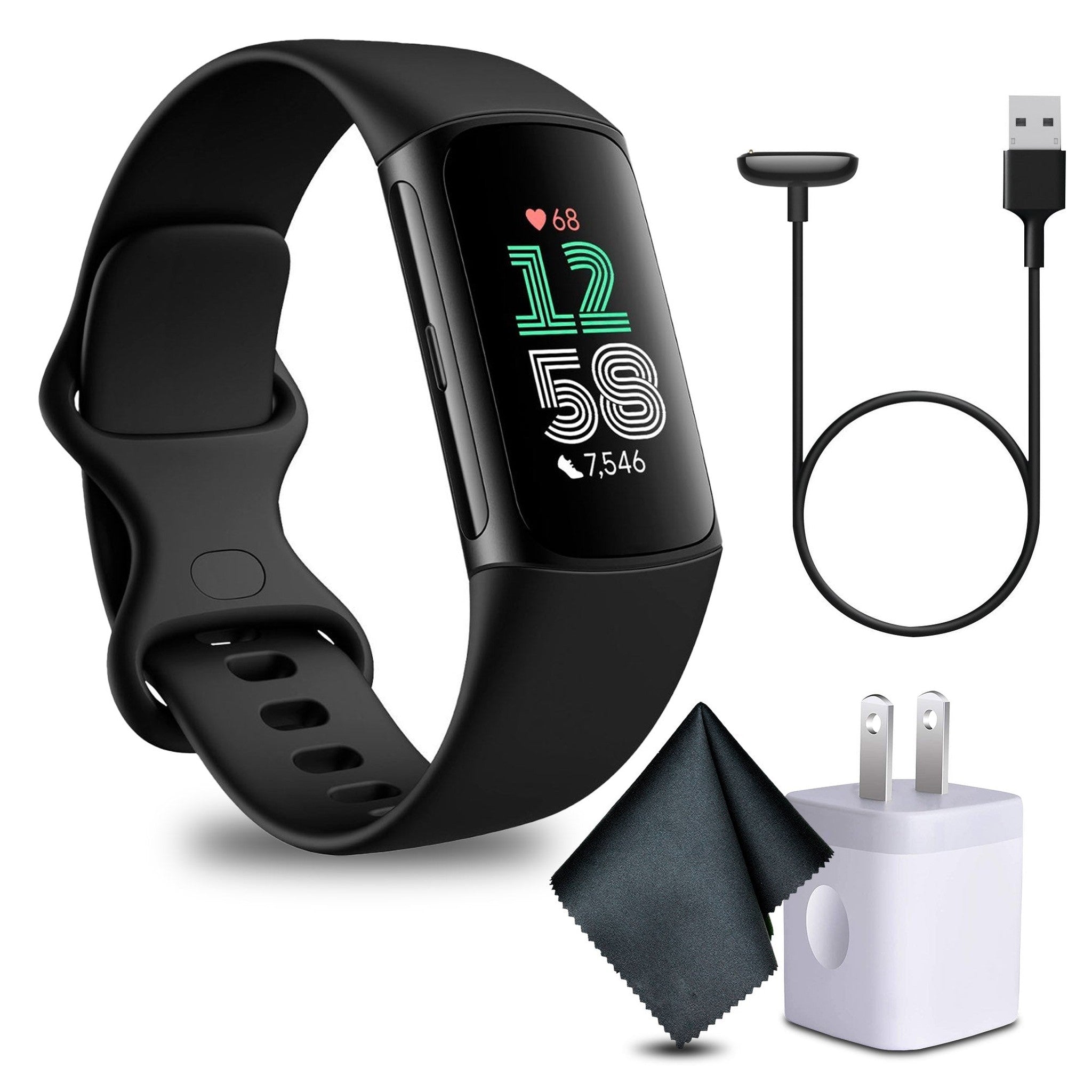 Fitbit Charge 6 Fitness Tracker Smartwatch, Obsidian/Black Bundle Fitbit
