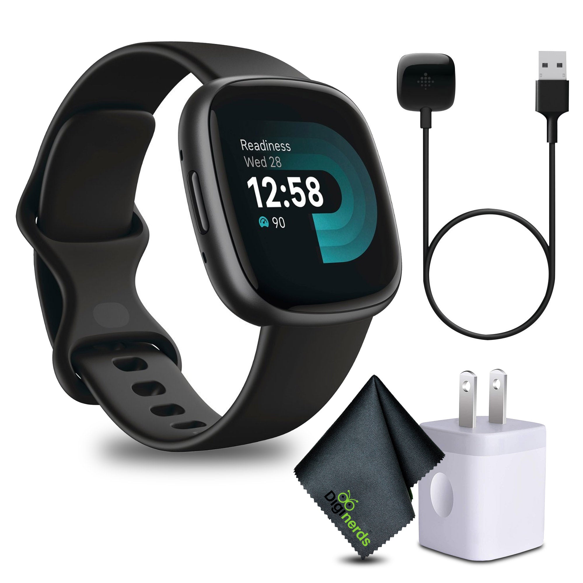 Fitbit Versa 4 Fitness Smartwatch Black/Graphite Bundle