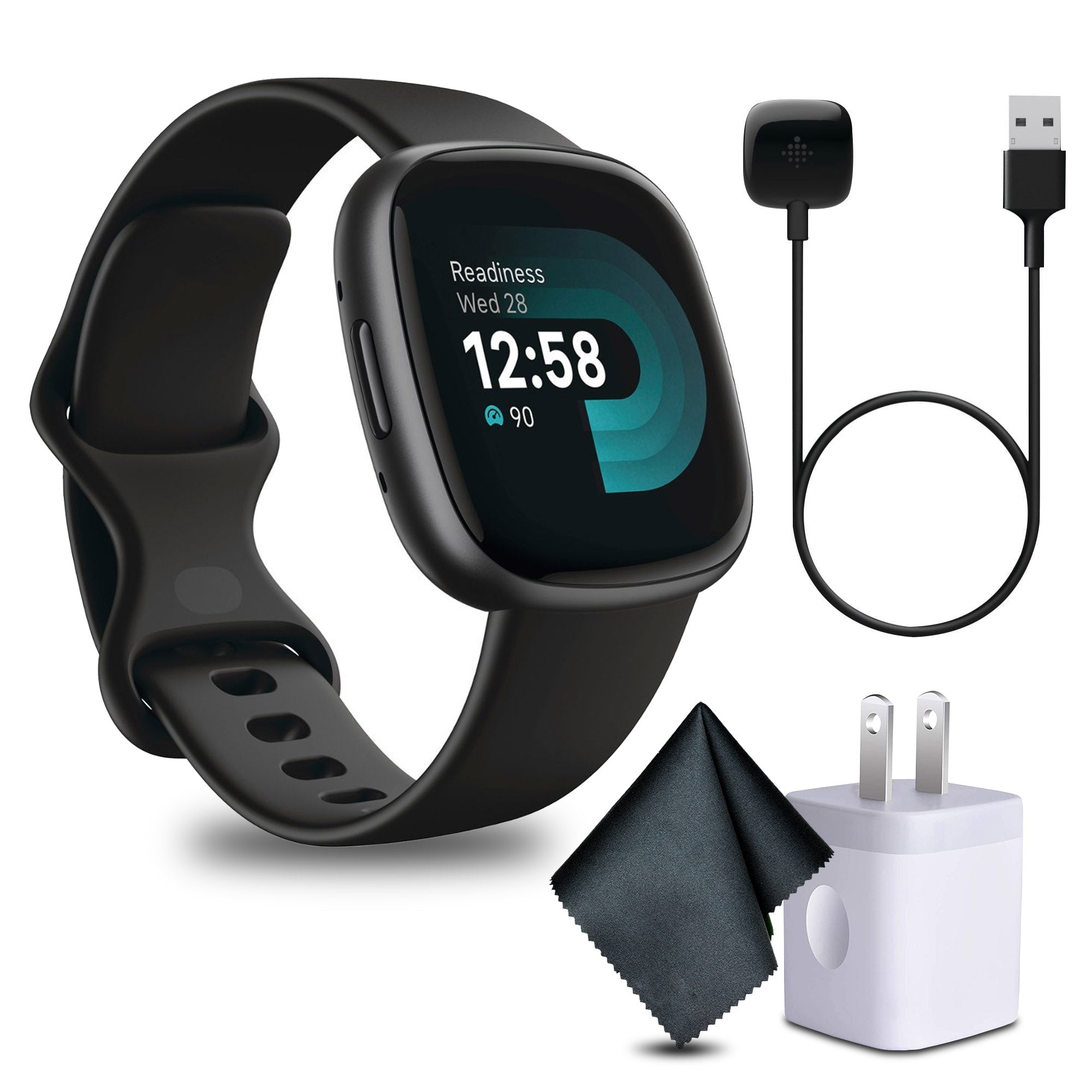 Fitbit Versa 4 Fitness Smartwatch Black/Graphite Bundle