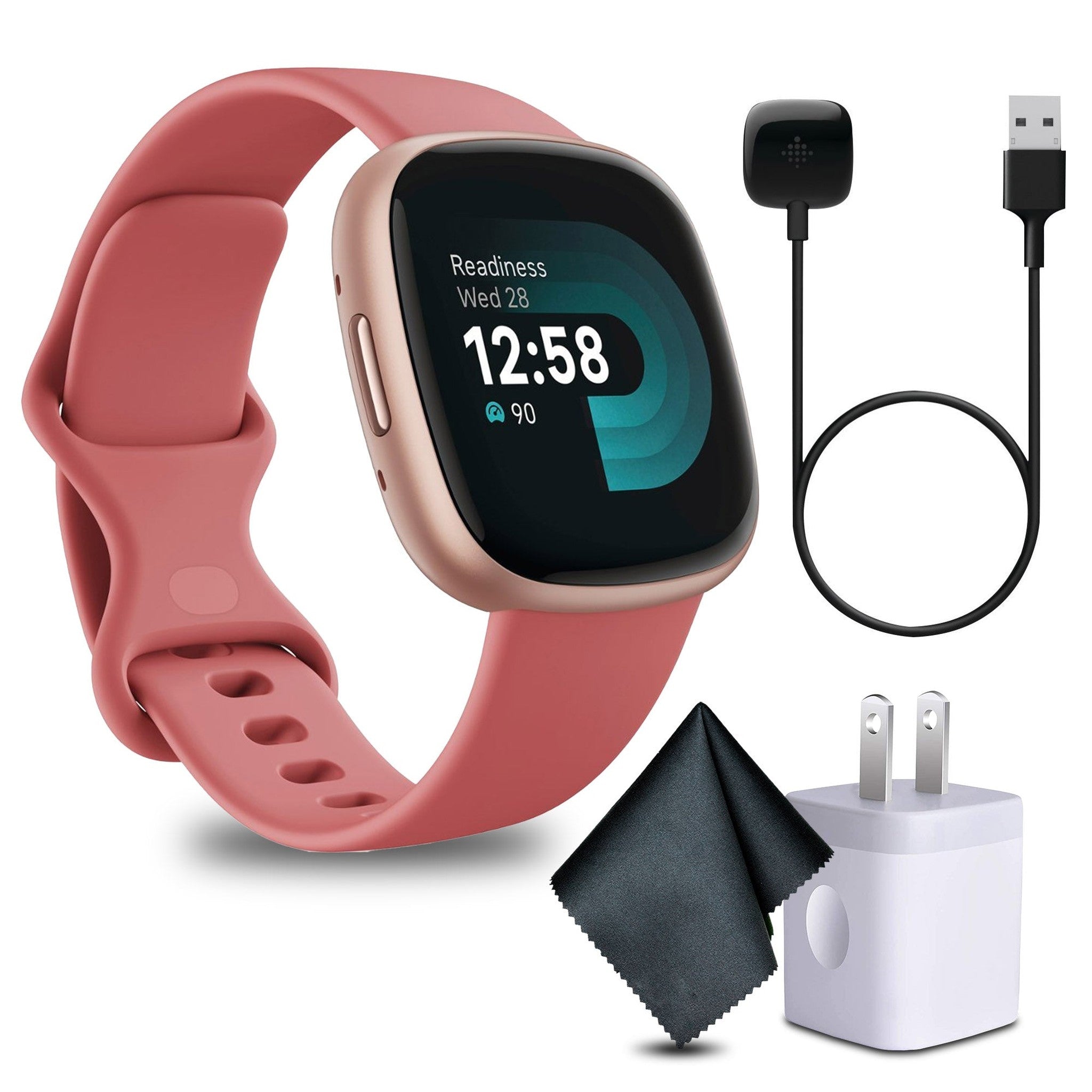 Fitbit Versa 4 Fitness Smartwatch Pink Sand/Copper Rose Bundle Fitbit