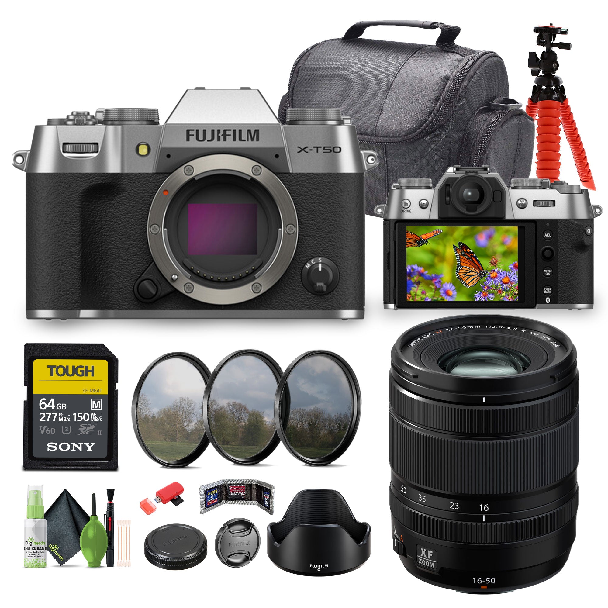 FUJIFILM XF 16-50mm f/2.8-4.8 R LM WR Lens + FUJIFILM X-T50 Body - Silver-Bundle