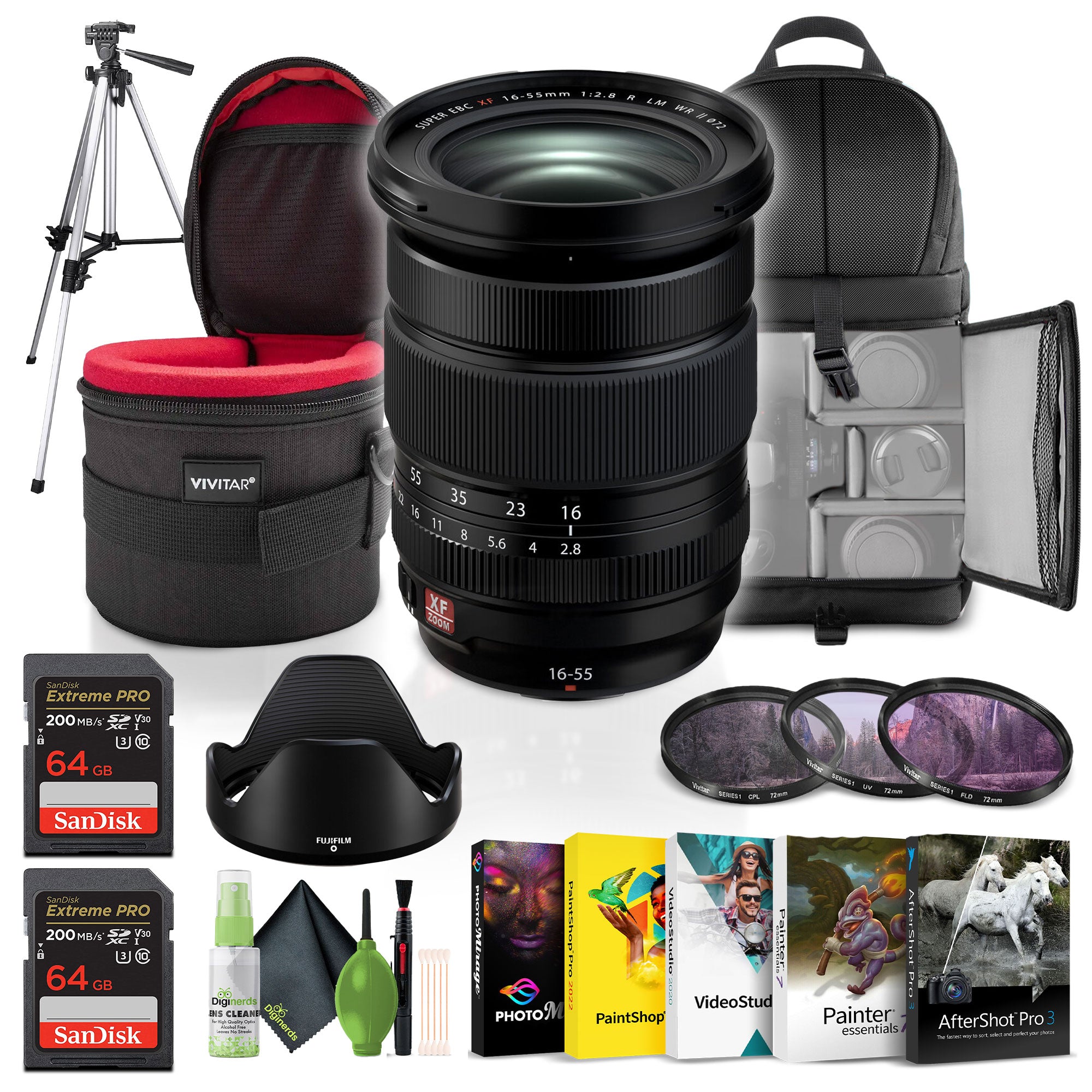 FUJIFILM XF 16-55mm f/2.8 R LM WR II Lens + 2x 64GB Memory Card + More