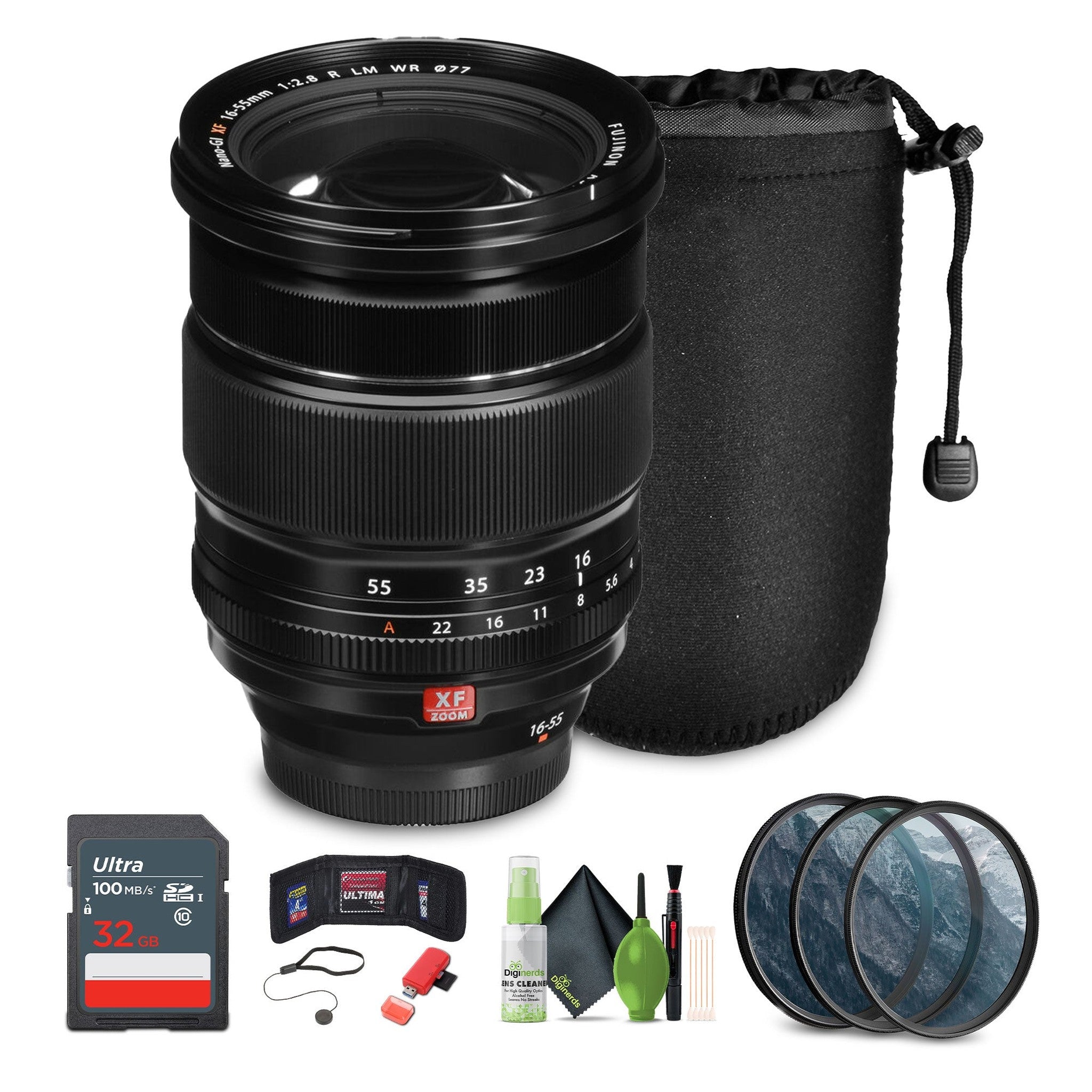 FUJIFILM XF 16-55mm f/2.8 R LM WR Lens, 32GB Memory Card,Bundle