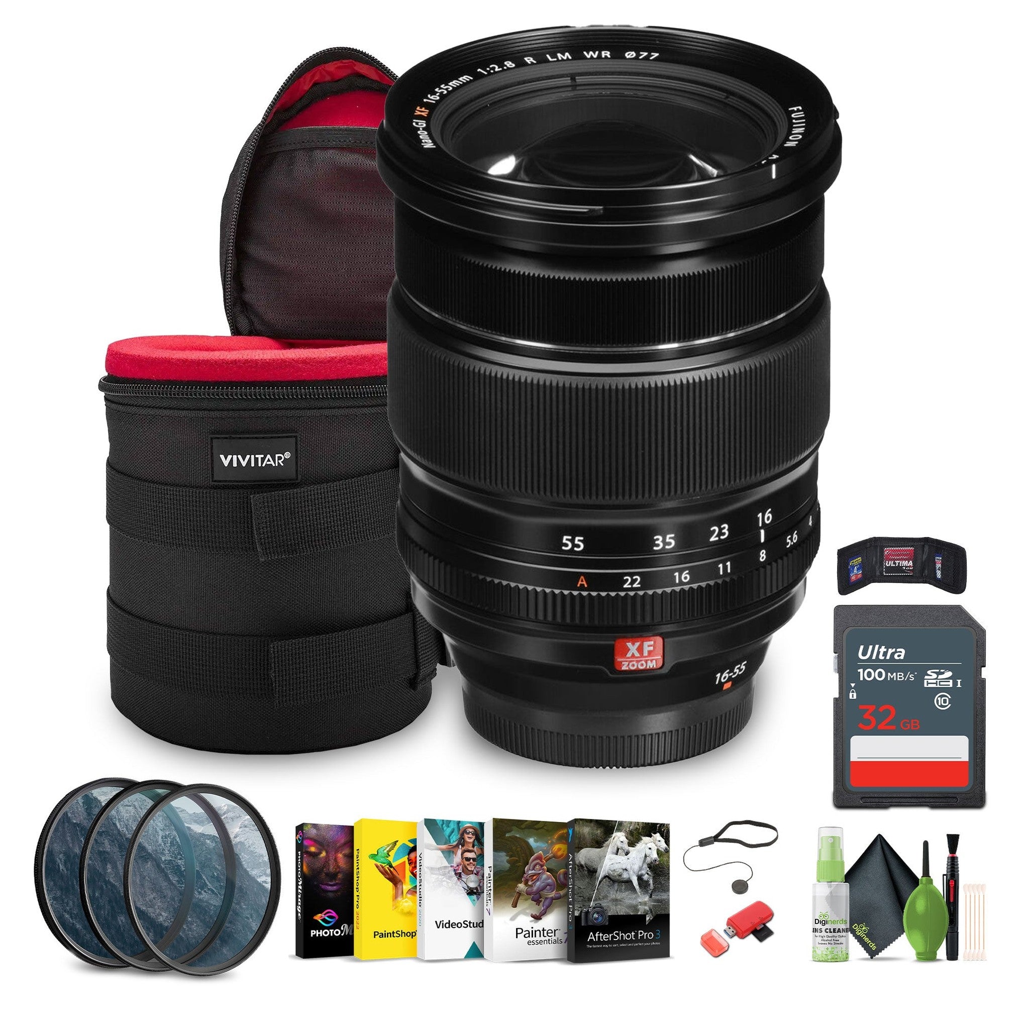 FUJIFILM XF 16-55mm f/2.8 R LM WR Lens, 32GB Memory Card SDHC UHS-I Card, Bundle