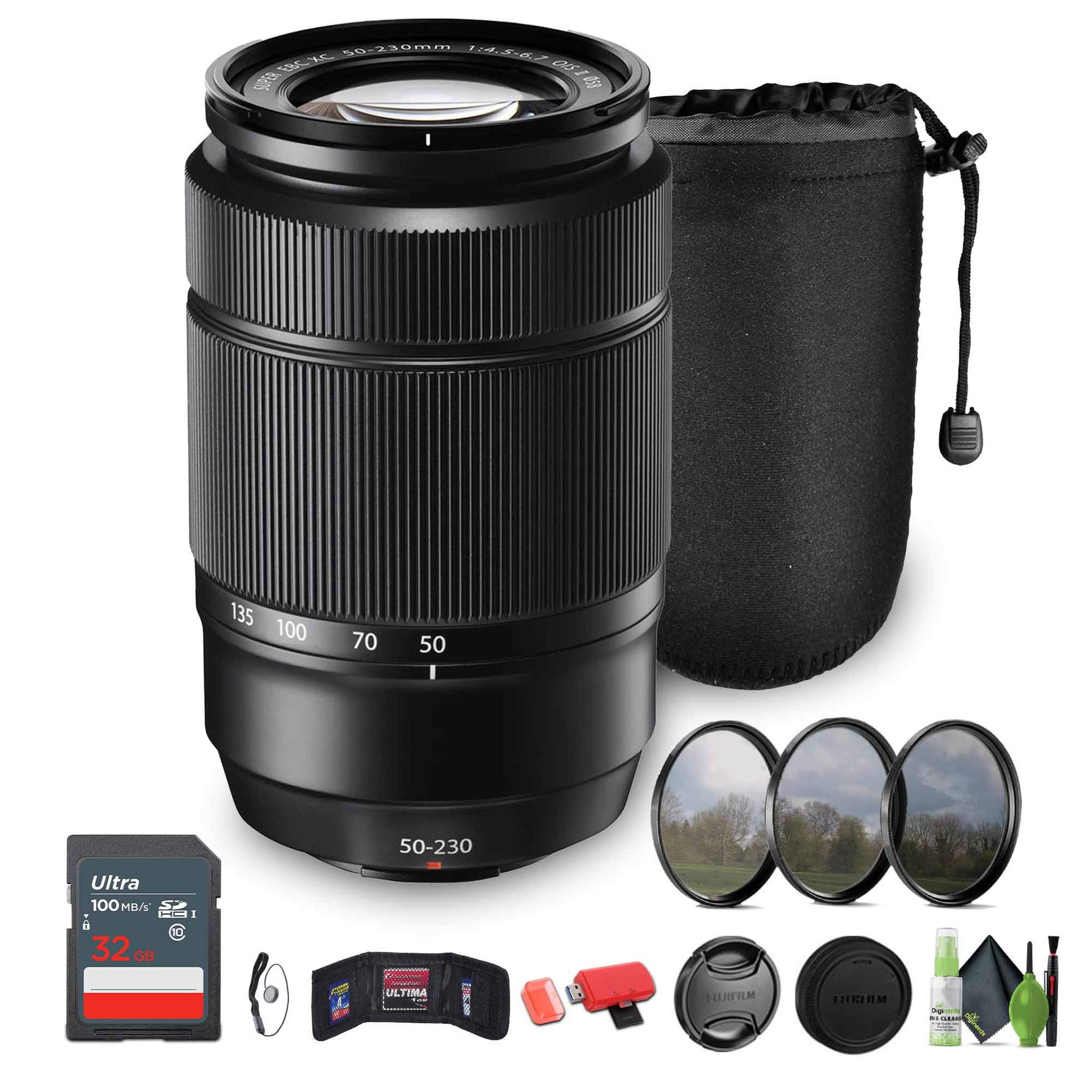 FUJIFILM XC 50-230mm f/4.5-6.7 OIS II Lens Black , 32GB Memory Card, Bundle