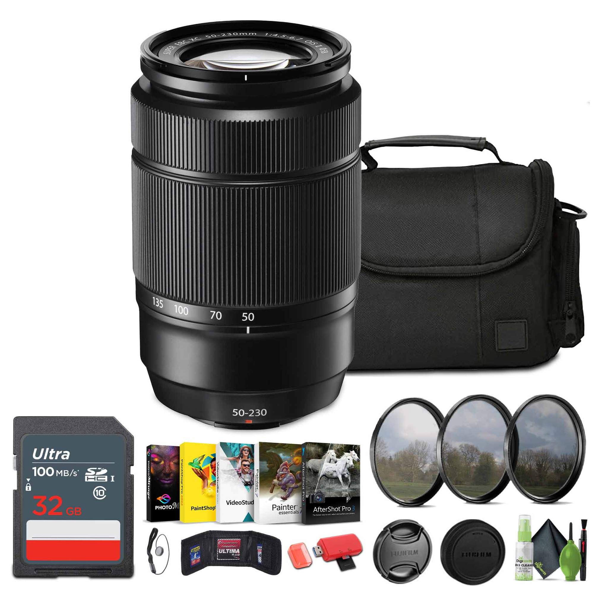FUJIFILM XC 50-230mm f/4.5-6.7 OIS II Lens Black , 32GB Memory Card, Bundle