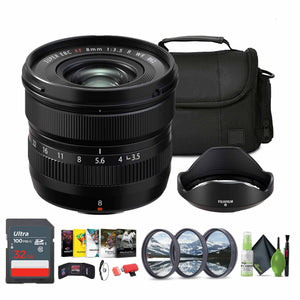 FUJIFILM XF 8mm f/3.5 R WR Lens, 32GB Memory Card ,Bundle