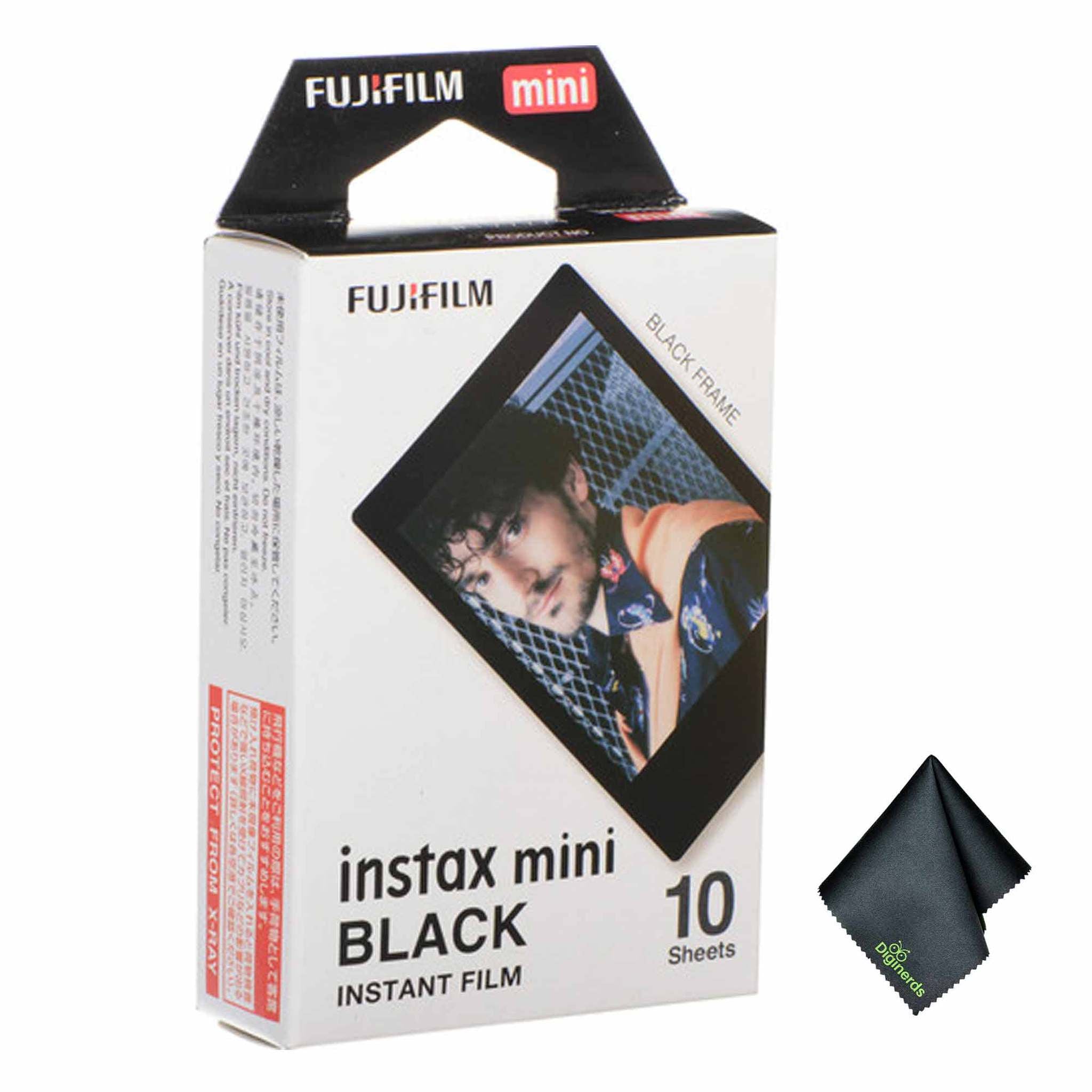 FUJIFILM INSTAX MINI Black Instant Film 10 Exposures , Microfiber Cleaning Cloth, Bundle