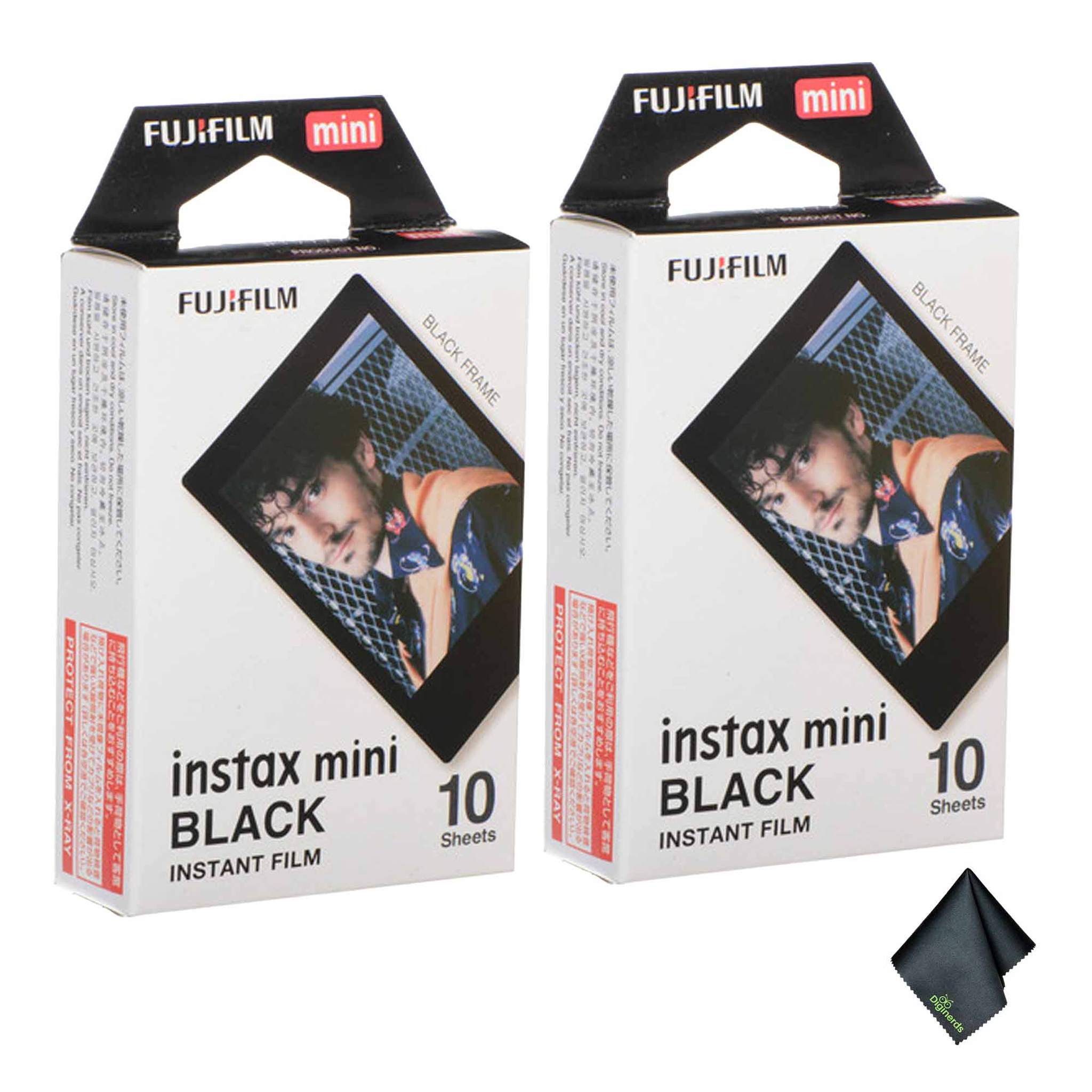 2xFUJIFILM INSTAX MINI Black Instant Film 10 Exposures , Microfiber Cleaning Cloth, Bundle