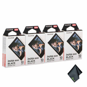4xFUJIFILM INSTAX MINI Black Instant Film 10 Exposures , Microfiber Cleaning Cloth, Bundle