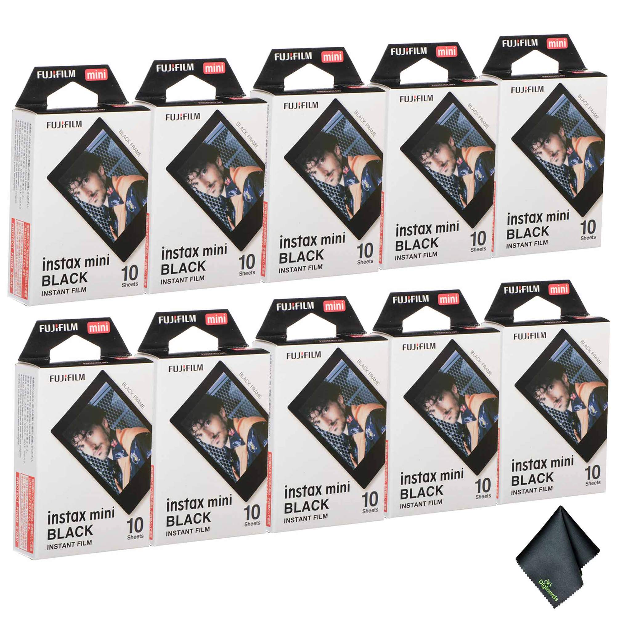 10xFUJIFILM INSTAX MINI Black Instant Film 10 Exposures , Microfiber Cleaning Cloth, Bundle
