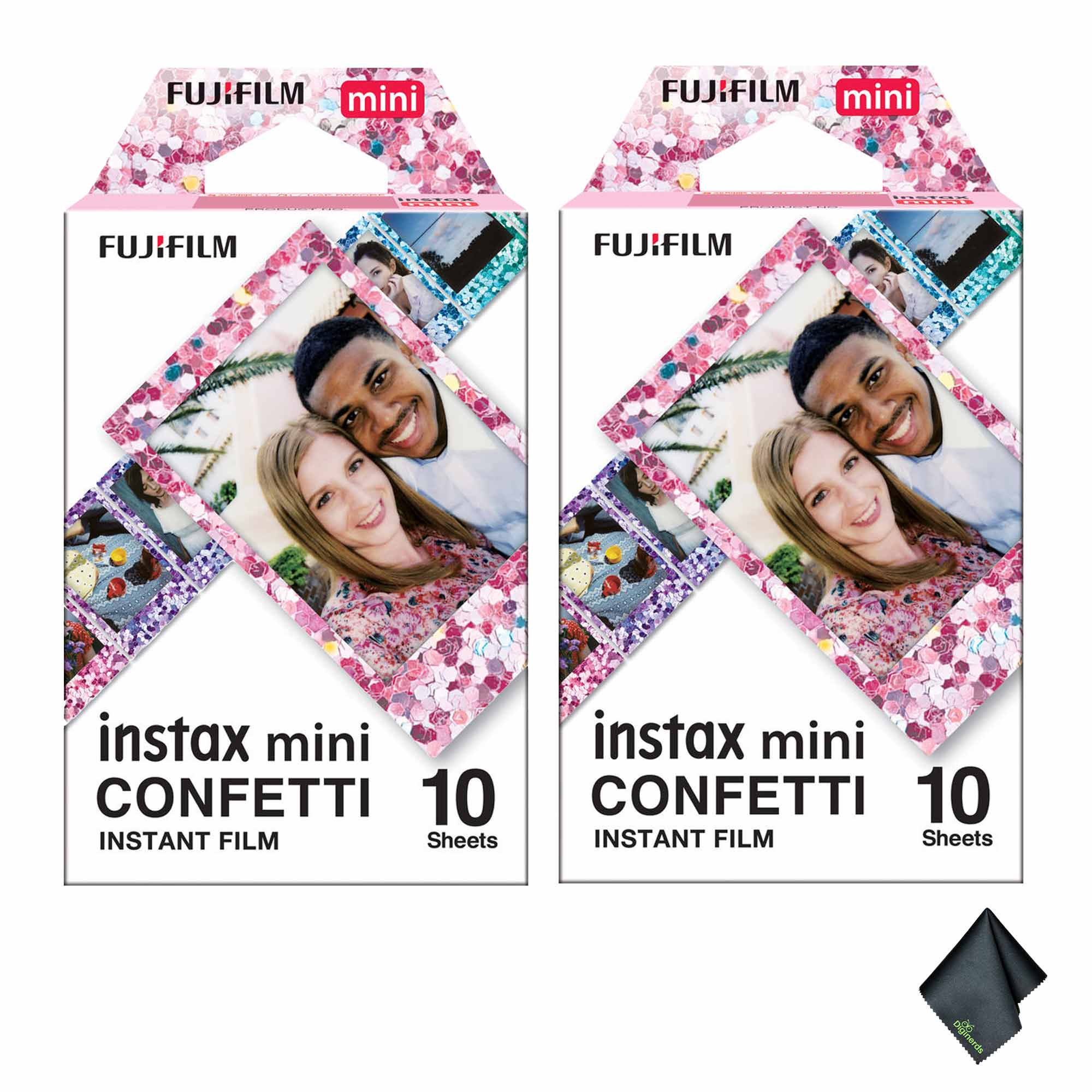 2xFUJIFILM INSTAX MINI Confetti Instant Film 10 Exposures , Microfiber Cleaning Cloth, Bundle
