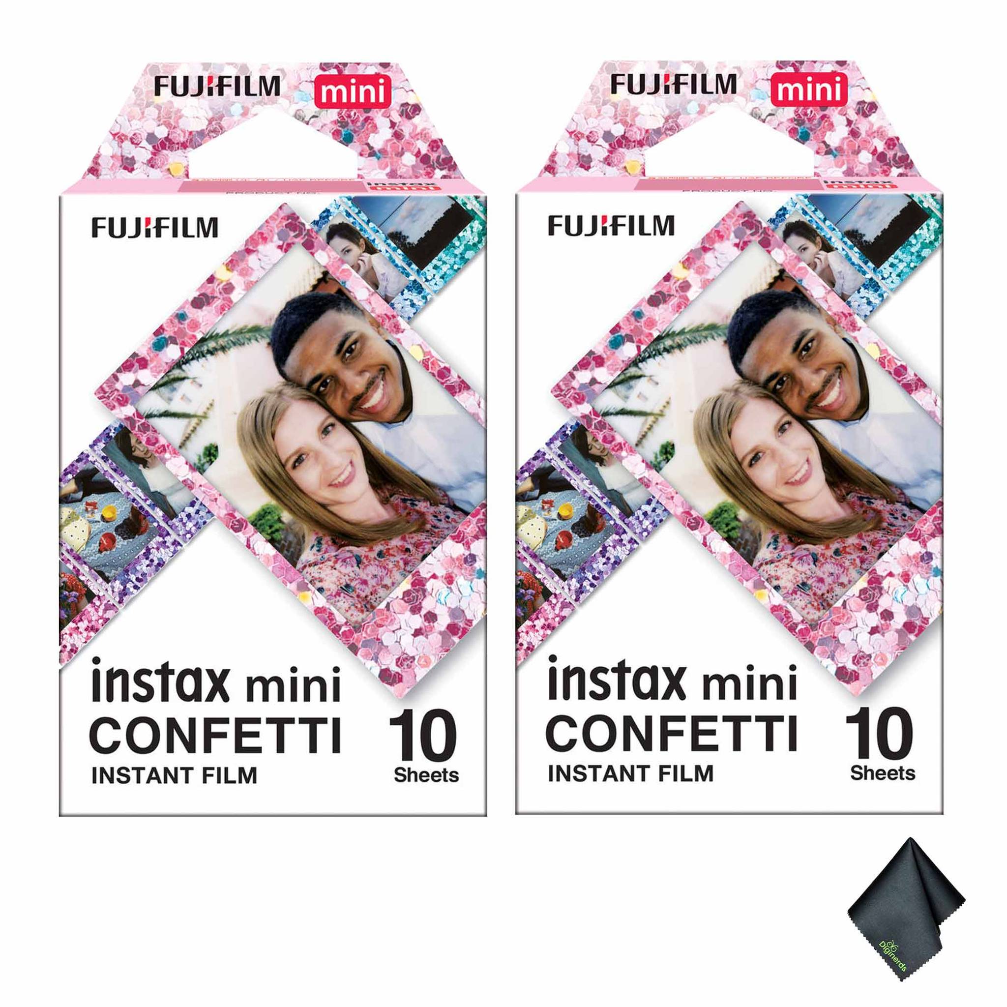 2xFUJIFILM INSTAX MINI Confetti Instant Film 10 Exposures , Microfiber Cleaning Cloth, Bundle