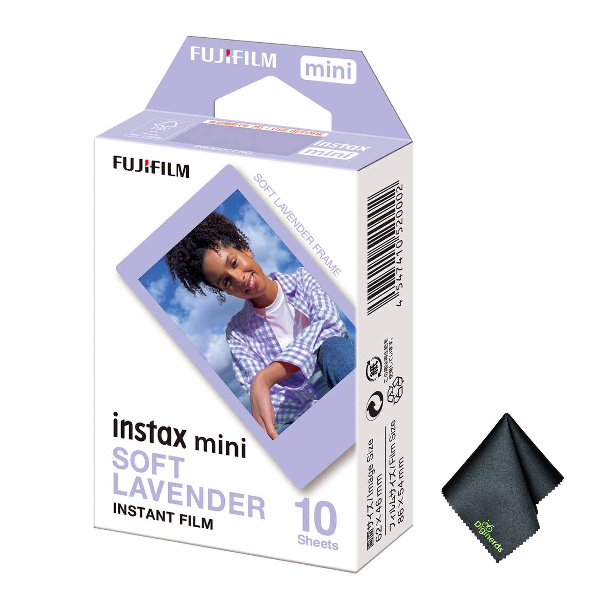FUJIFILM INSTAX MINI Soft Lavender Instant Film 10 Exposures , Microfiber Cleaning Cloth, Bundle