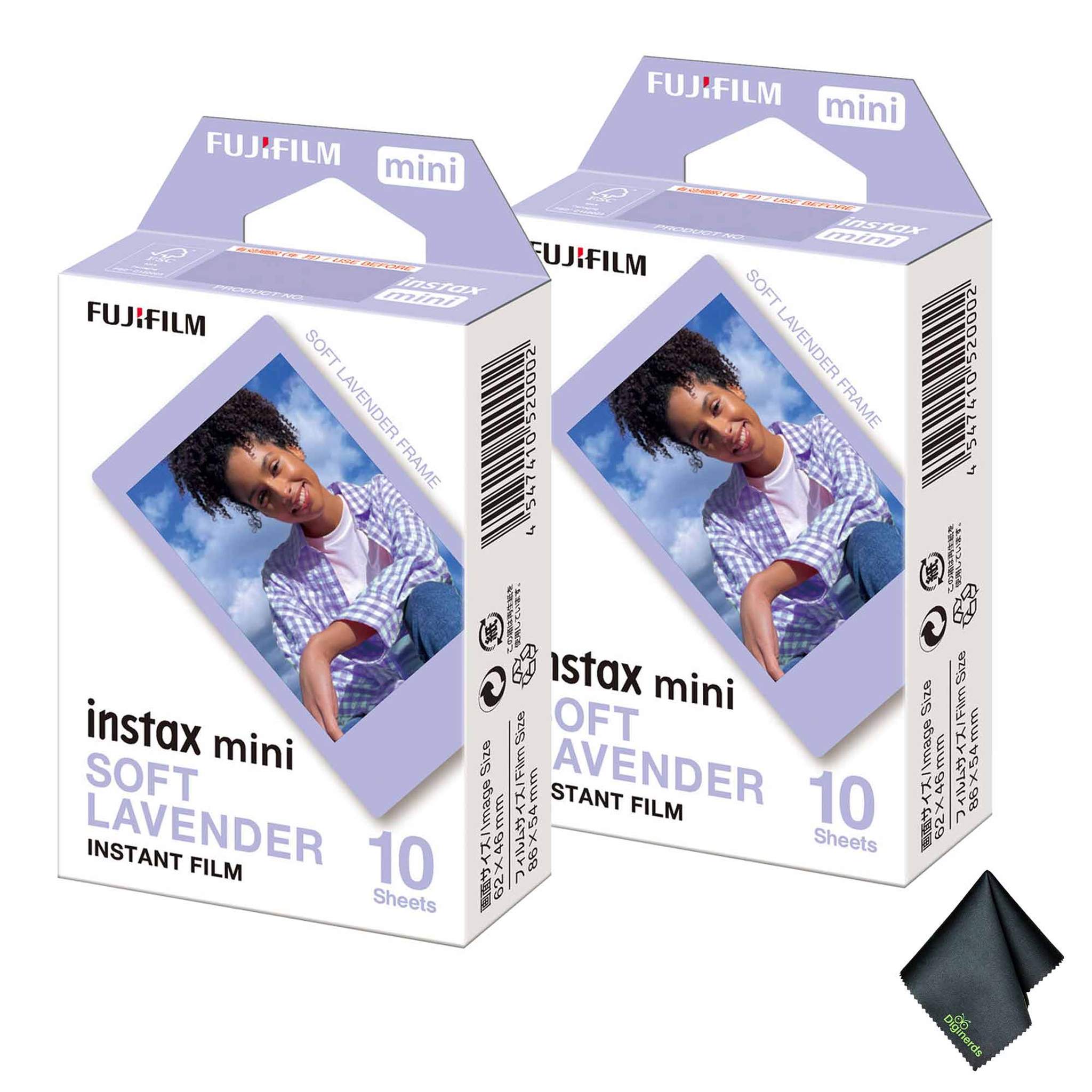 2xFUJIFILM INSTAX MINI Soft Lavender Instant Film 10 Exposures , Microfiber Cleaning Cloth, Bundle