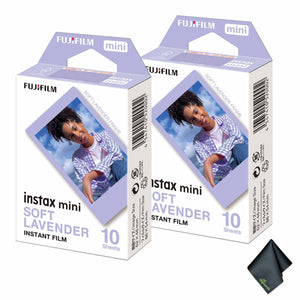 2xFUJIFILM INSTAX MINI Soft Lavender Instant Film 10 Exposures , Microfiber Cleaning Cloth, Bundle