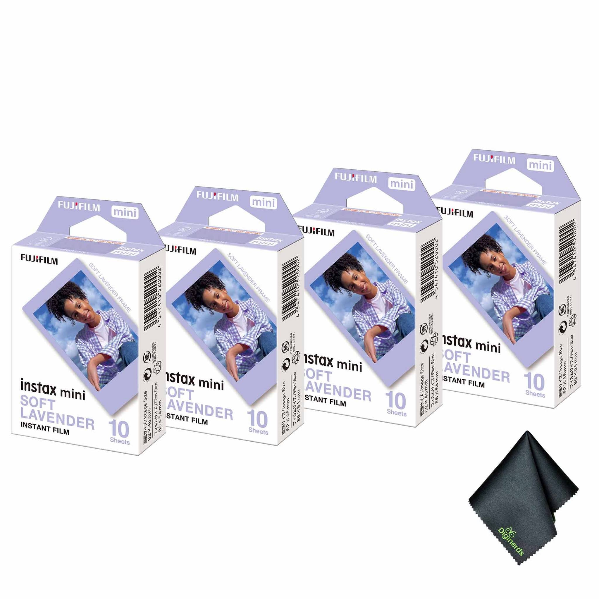 4xFUJIFILM INSTAX MINI Soft Lavender Instant Film 10 Exposures , Microfiber Cleaning Cloth, Bundle
