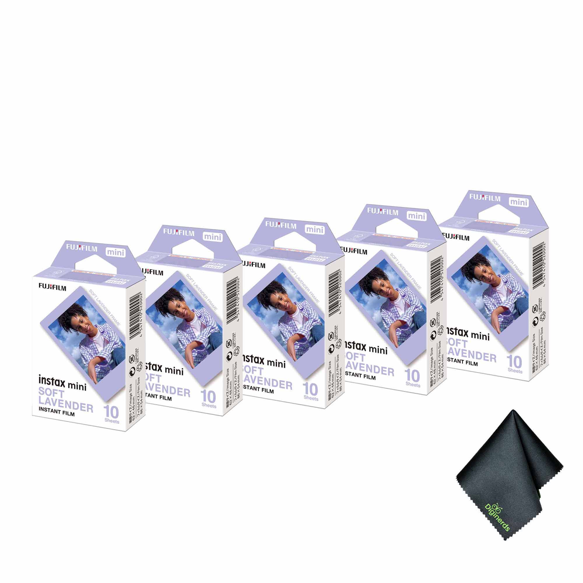 5xFUJIFILM INSTAX MINI Soft Lavender Instant Film 10 Exposures , Microfiber Cleaning Cloth, Bundle