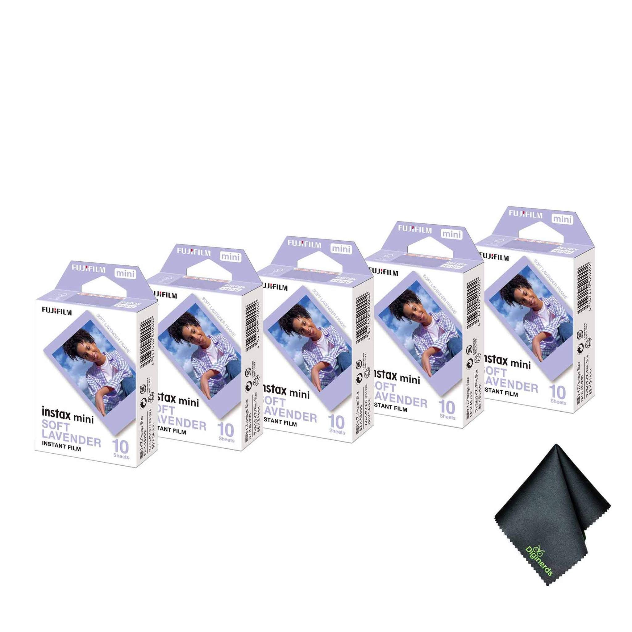 5xFUJIFILM INSTAX MINI Soft Lavender Instant Film 10 Exposures , Microfiber Cleaning Cloth, Bundle