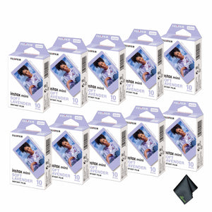 10xFUJIFILM INSTAX MINI Soft Lavender Instant Film 10 Exposures , Microfiber Cleaning Cloth, Bundle