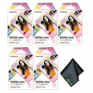 5xFUJIFILM INSTAX MINI Macaron Instant Film 10 Exposures , Microfiber Cleaning Cloth, Bundle