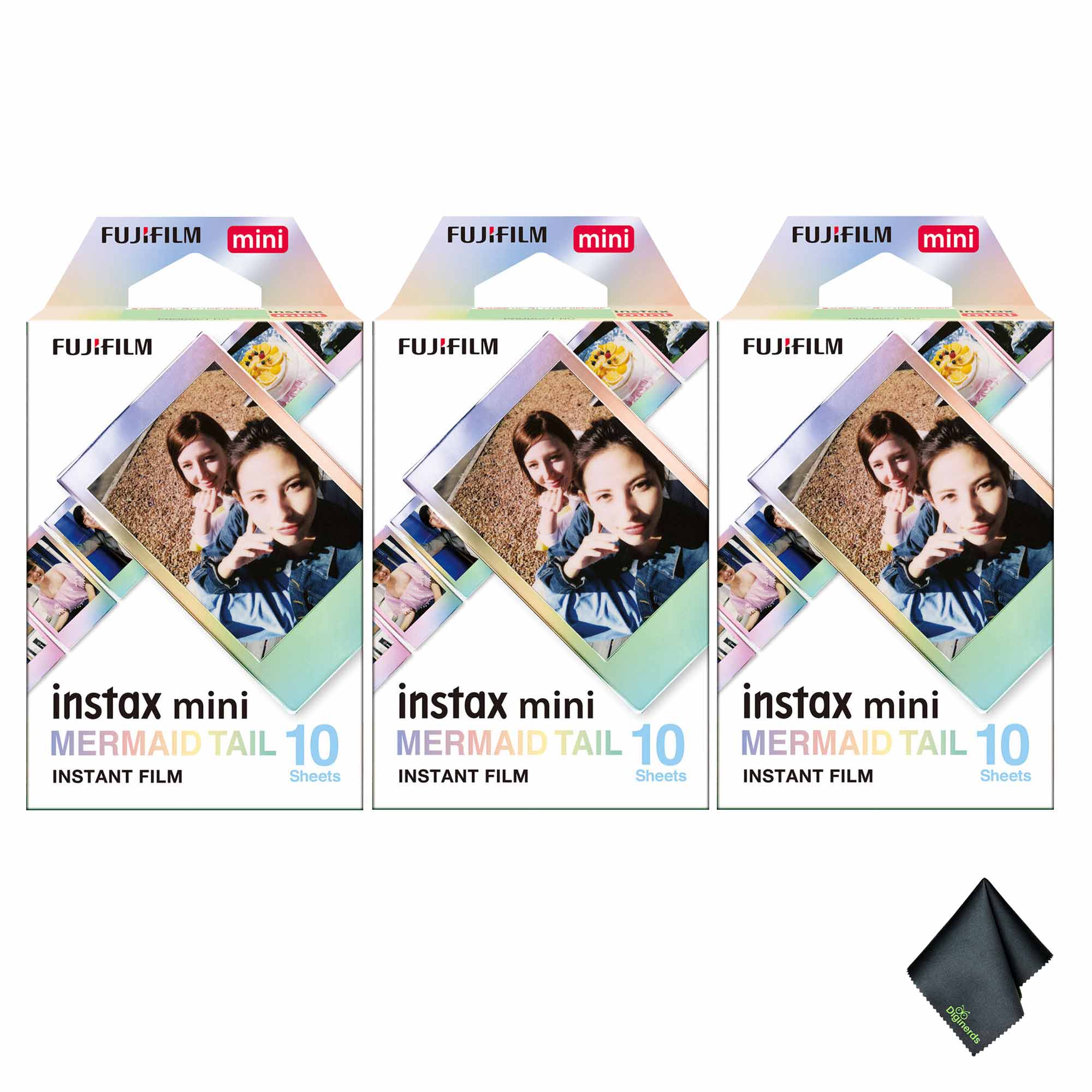 3xFUJIFILM INSTAX MINI Mermaid Tail Instant Film (10 Exposures), Microfiber Cleaning Cloth, Bundle