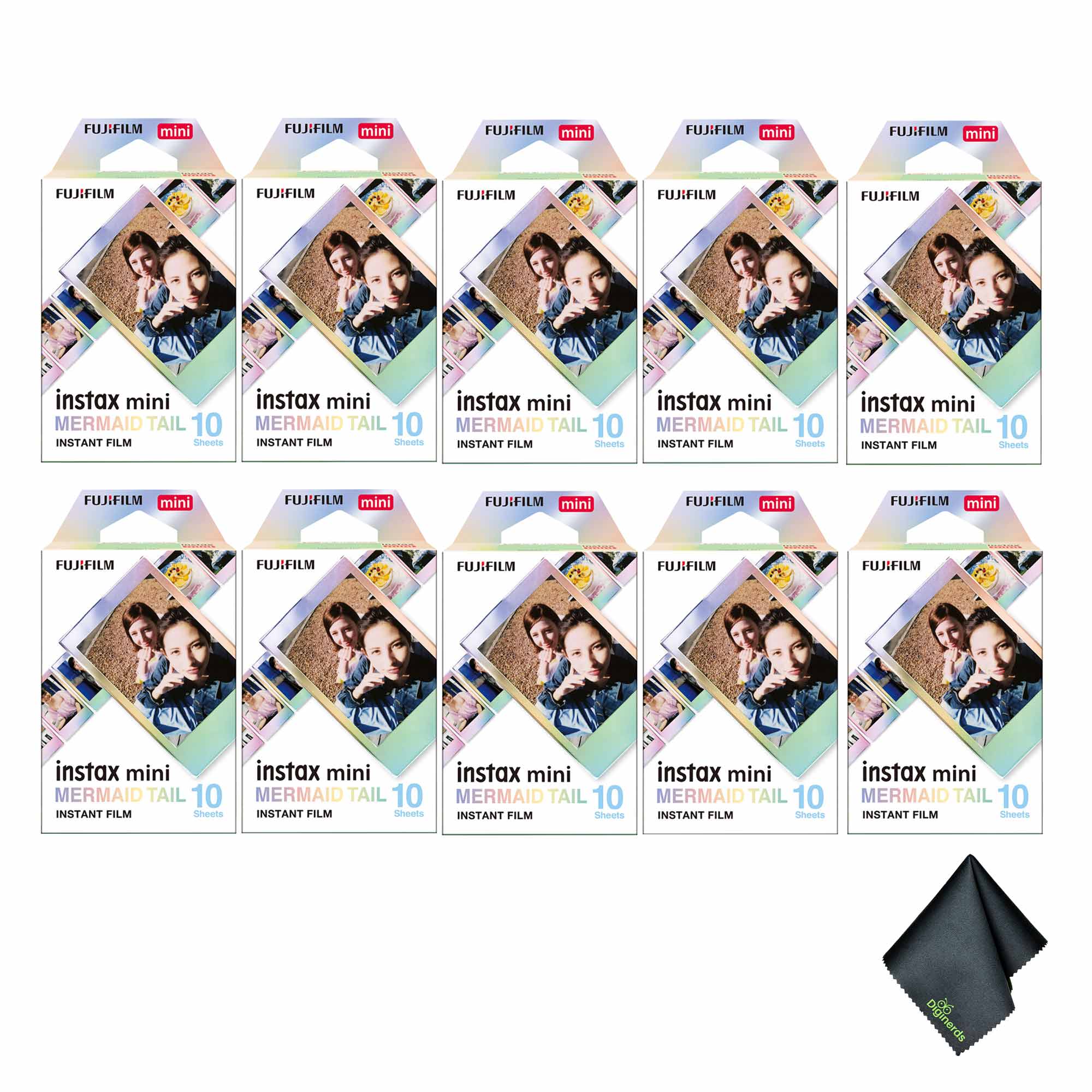 10xFUJIFILM INSTAX MINI Mermaid Tail Instant Film 10 Exposures , Microfiber Cleaning Cloth, Bundle
