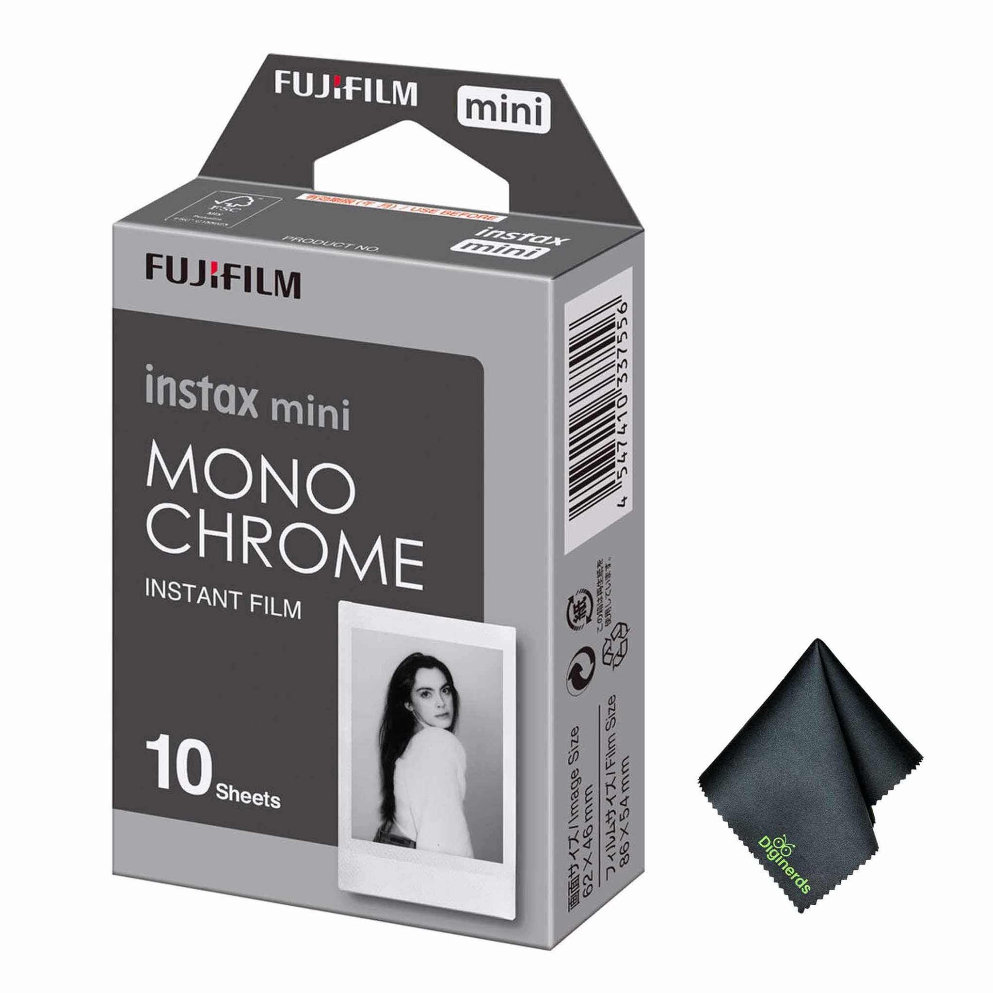 FUJIFILM INSTAX MINI Monochrome Instant Film 10 Exposures , Microfiber Cleaning Cloth, Bundle