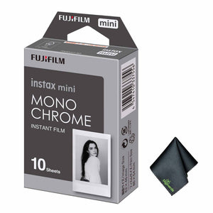 FUJIFILM INSTAX MINI Monochrome Instant Film 10 Exposures , Microfiber Cleaning Cloth, Bundle