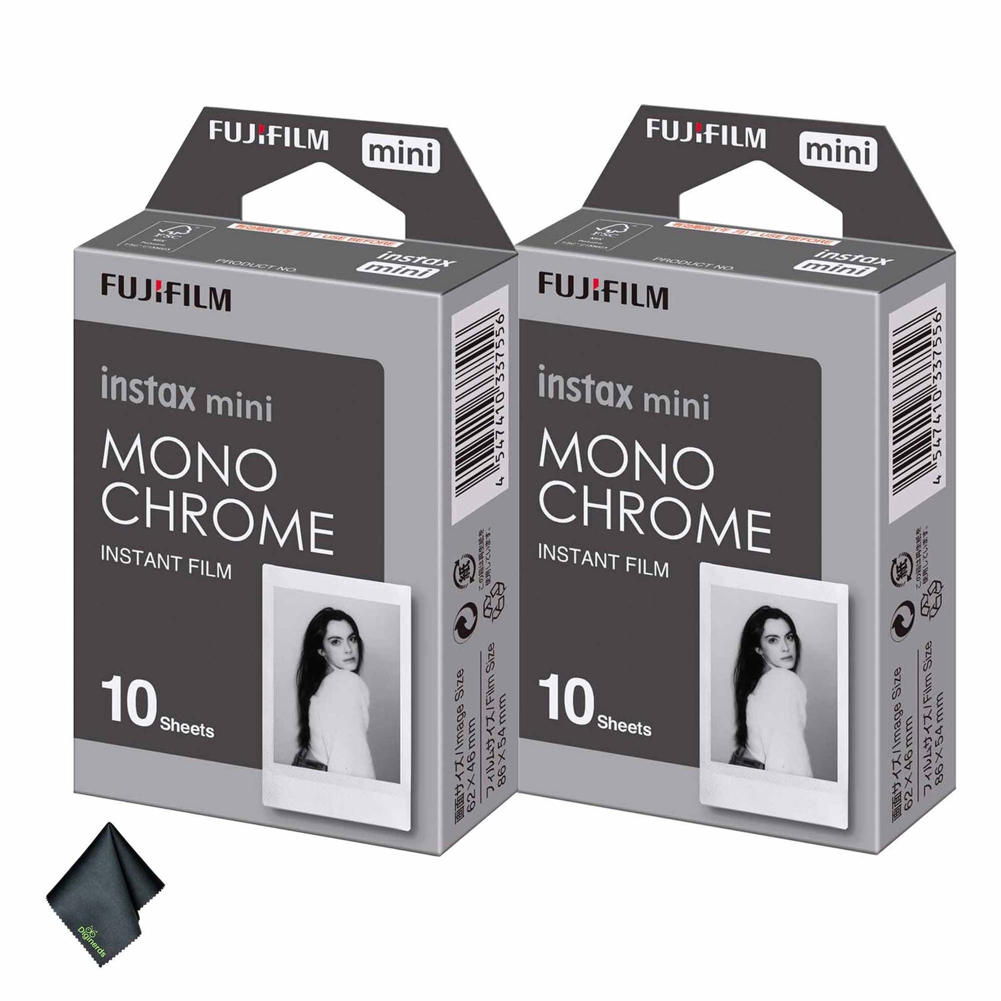 2xFUJIFILM INSTAX MINI Monochrome Instant Film 10 Exposures , Microfiber Cleaning Cloth, Bundle