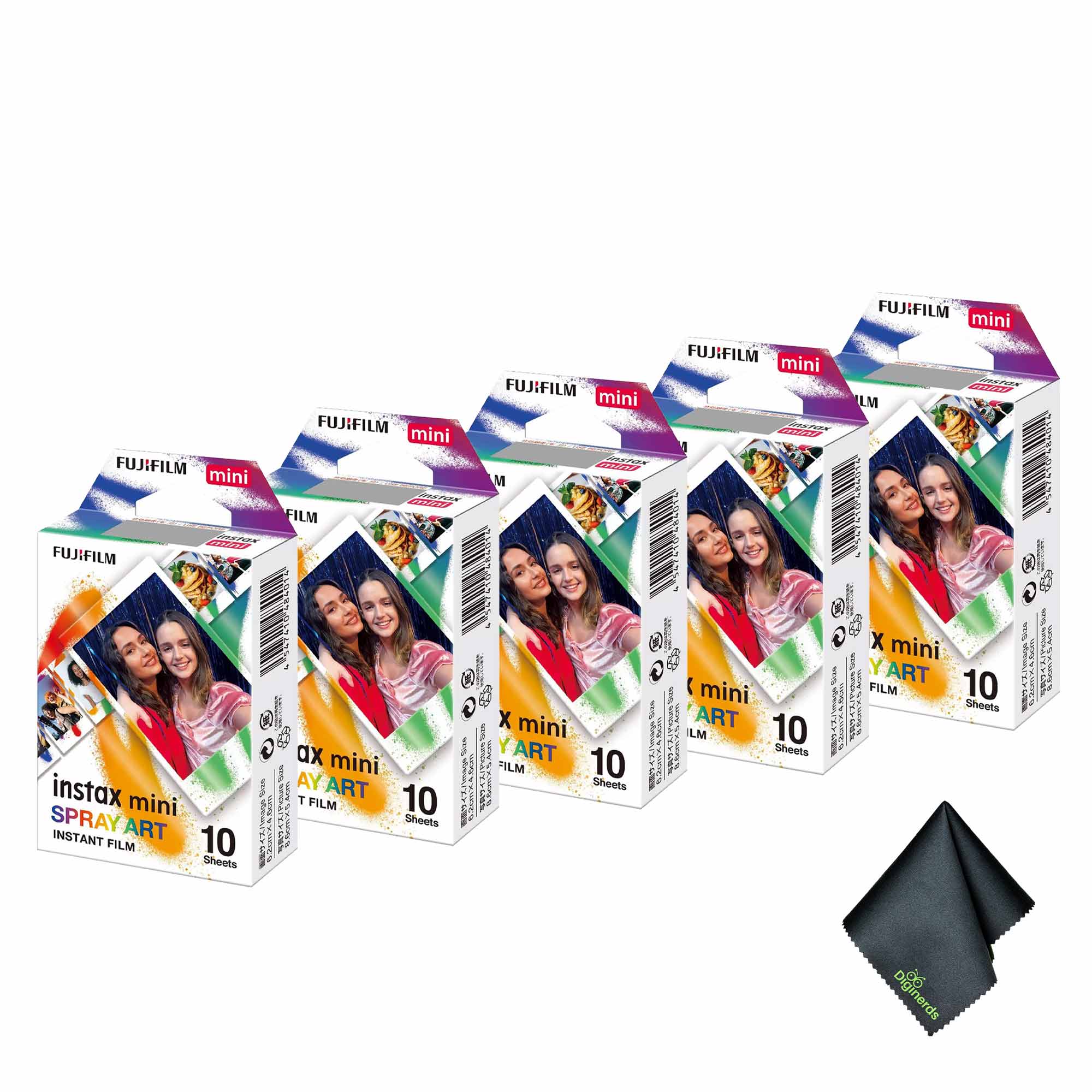 5xFUJIFILM INSTAX MINI Spray Art Instant Film 10 Exposures , Microfiber Cleaning Cloth, Bundle