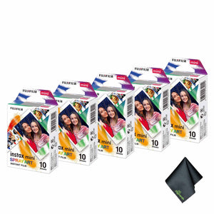 5xFUJIFILM INSTAX MINI Spray Art Instant Film 10 Exposures , Microfiber Cleaning Cloth, Bundle