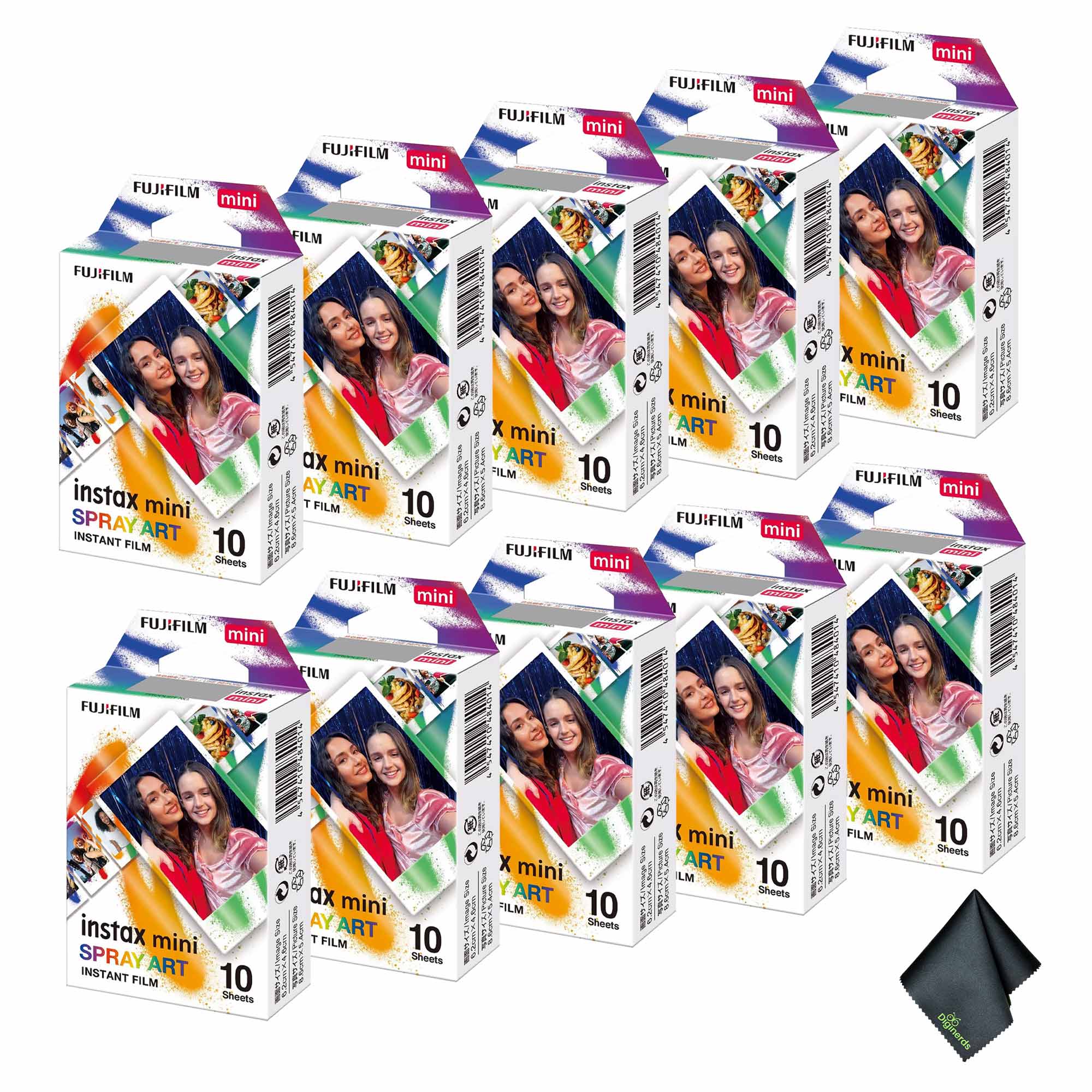 10xFUJIFILM INSTAX MINI Spray Art Instant Film 10 Exposures , Microfiber Cleaning Cloth, Bundle