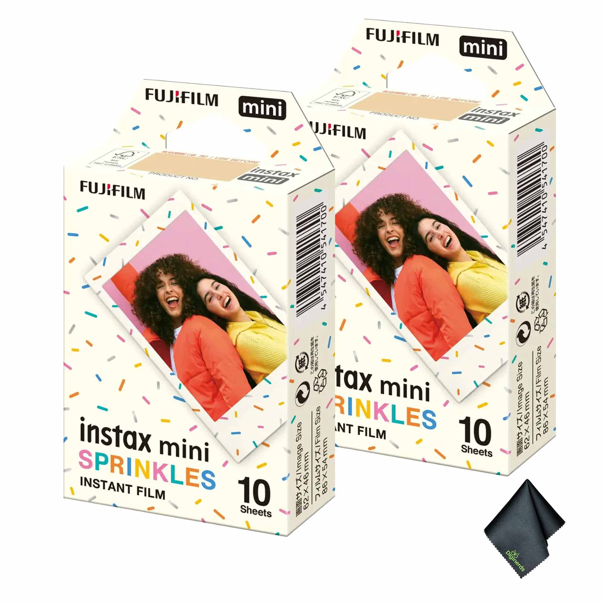 2xFUJIFILM INSTAX MINI Spinkles Instant Film 10 Exposures , Microfiber Cleaning Cloth, Bundle