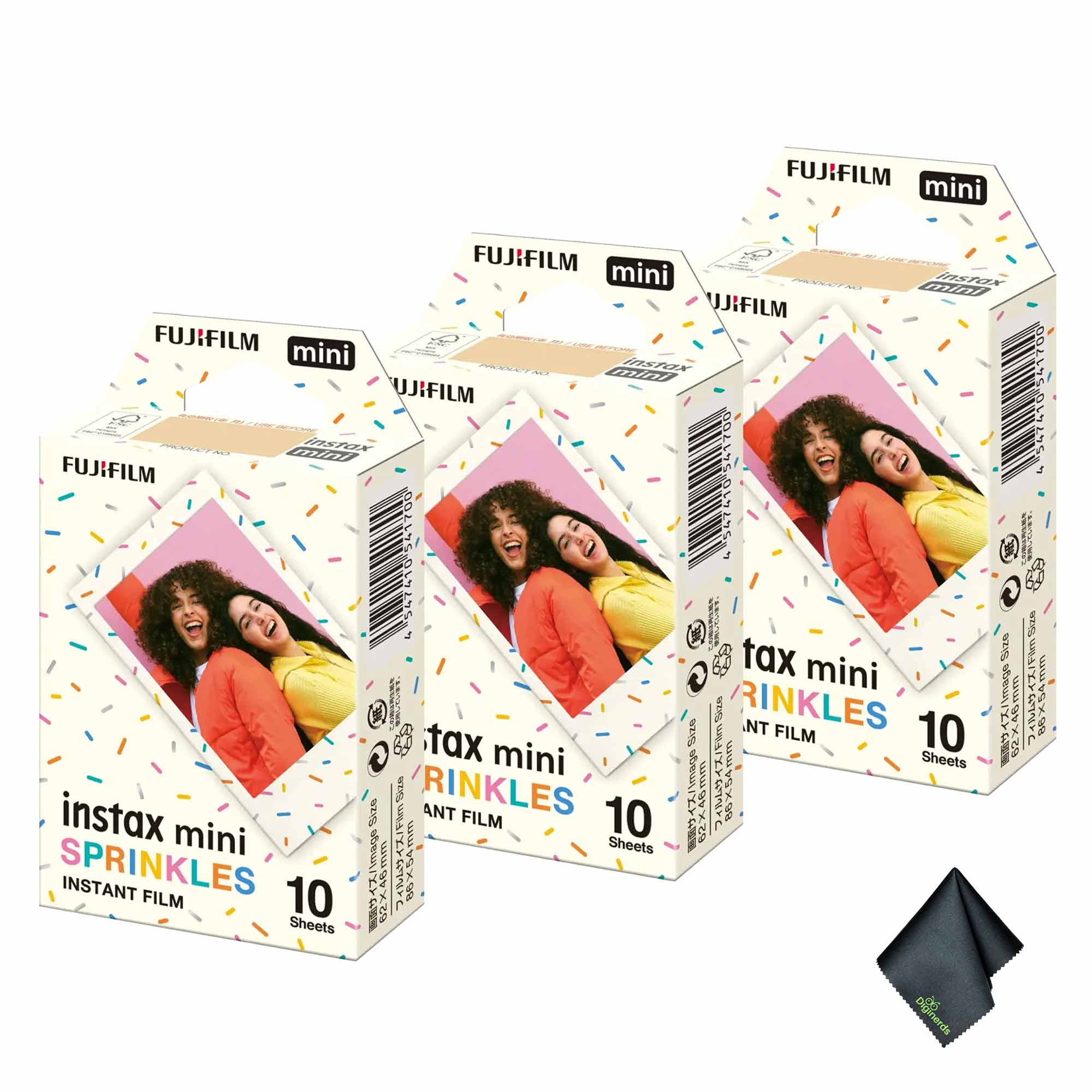 3xFUJIFILM INSTAX MINI Spinkles Instant Film 10 Exposures , Microfiber Cleaning Cloth, Bundle
