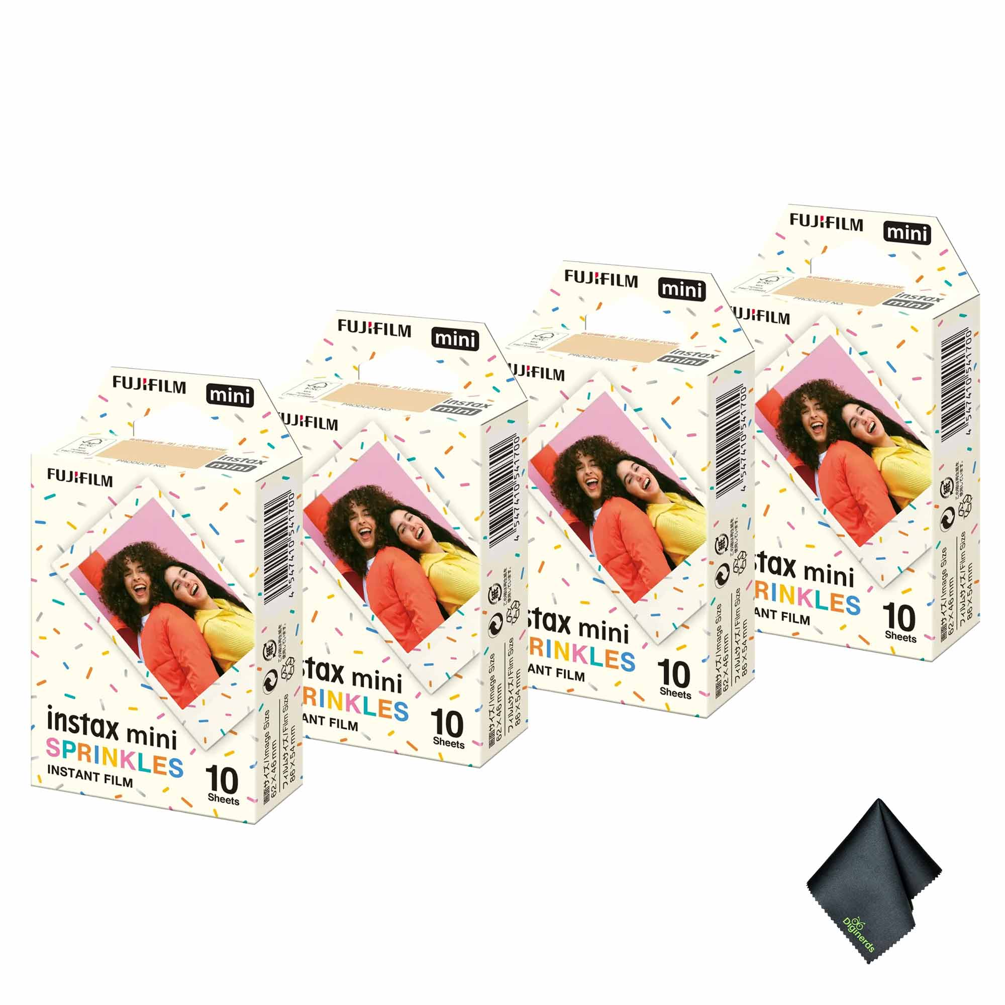 4xFUJIFILM INSTAX MINI Spinkles Instant Film 10 Exposures , Microfiber Cleaning Cloth, Bundle
