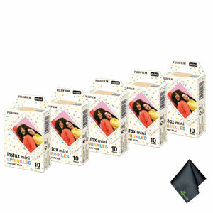 5xFUJIFILM INSTAX MINI Spinkles Instant Film 10 Exposures , Microfiber Cleaning Cloth, Bundle